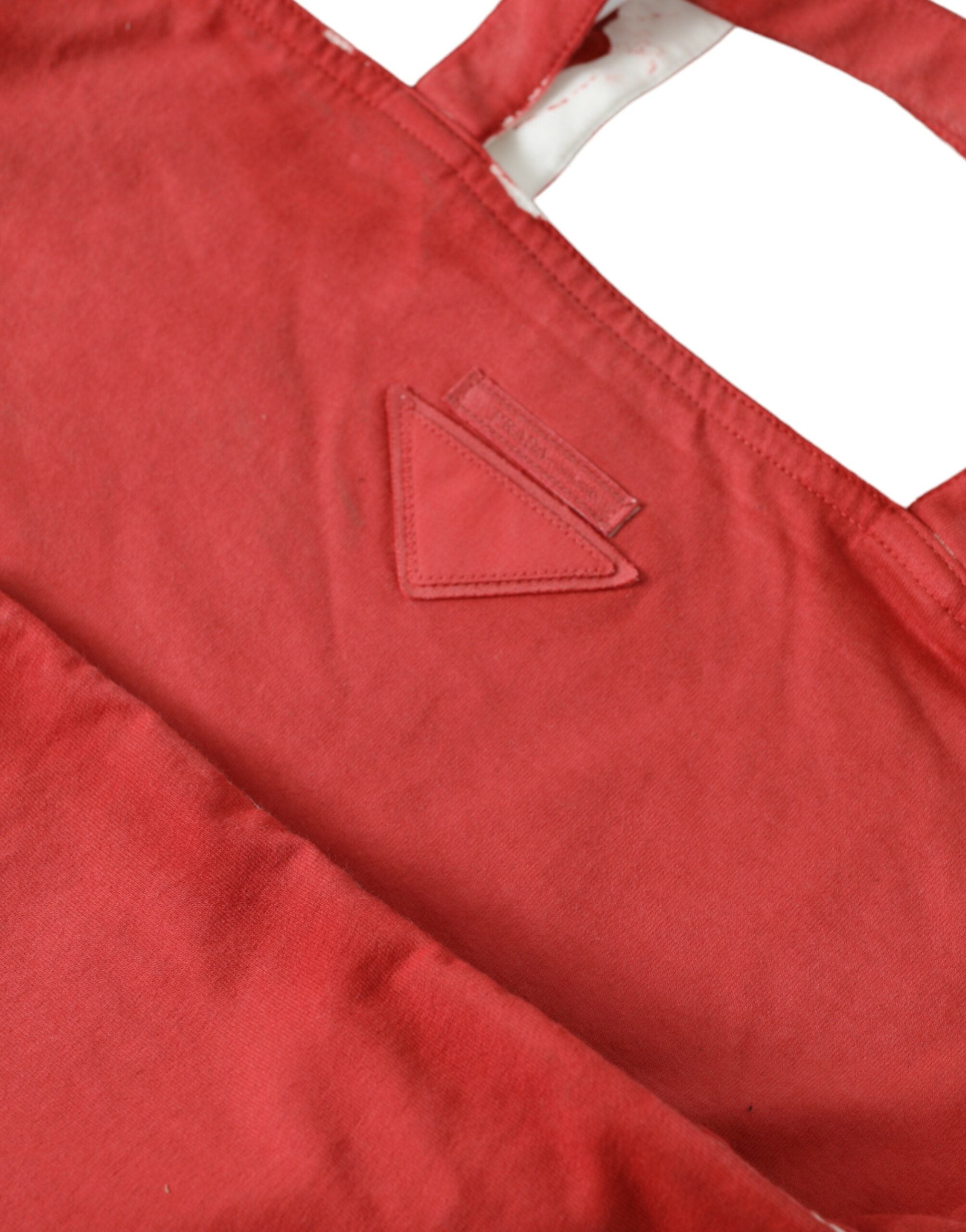 Prada Red Jersey Fabric Logo Shoulder Shopping Tote Women's Bag