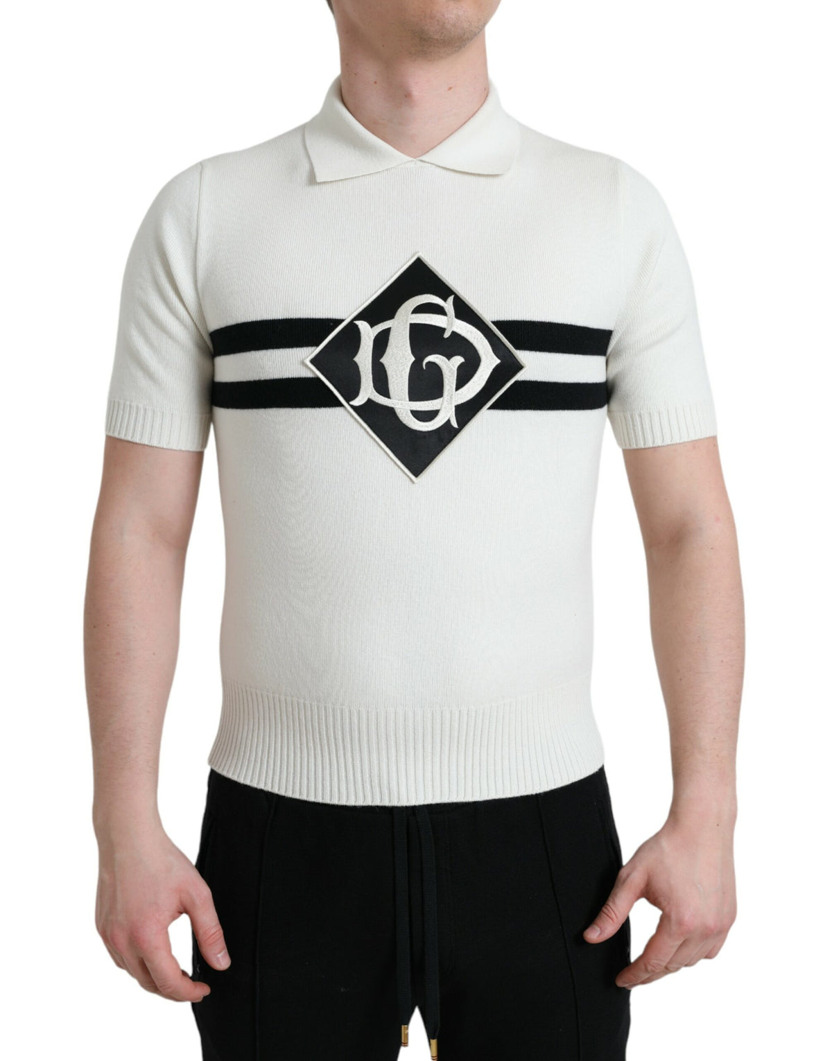 Dolce & Gabbana White DG Logo Collared Henley Shirt Men's T-shirt
