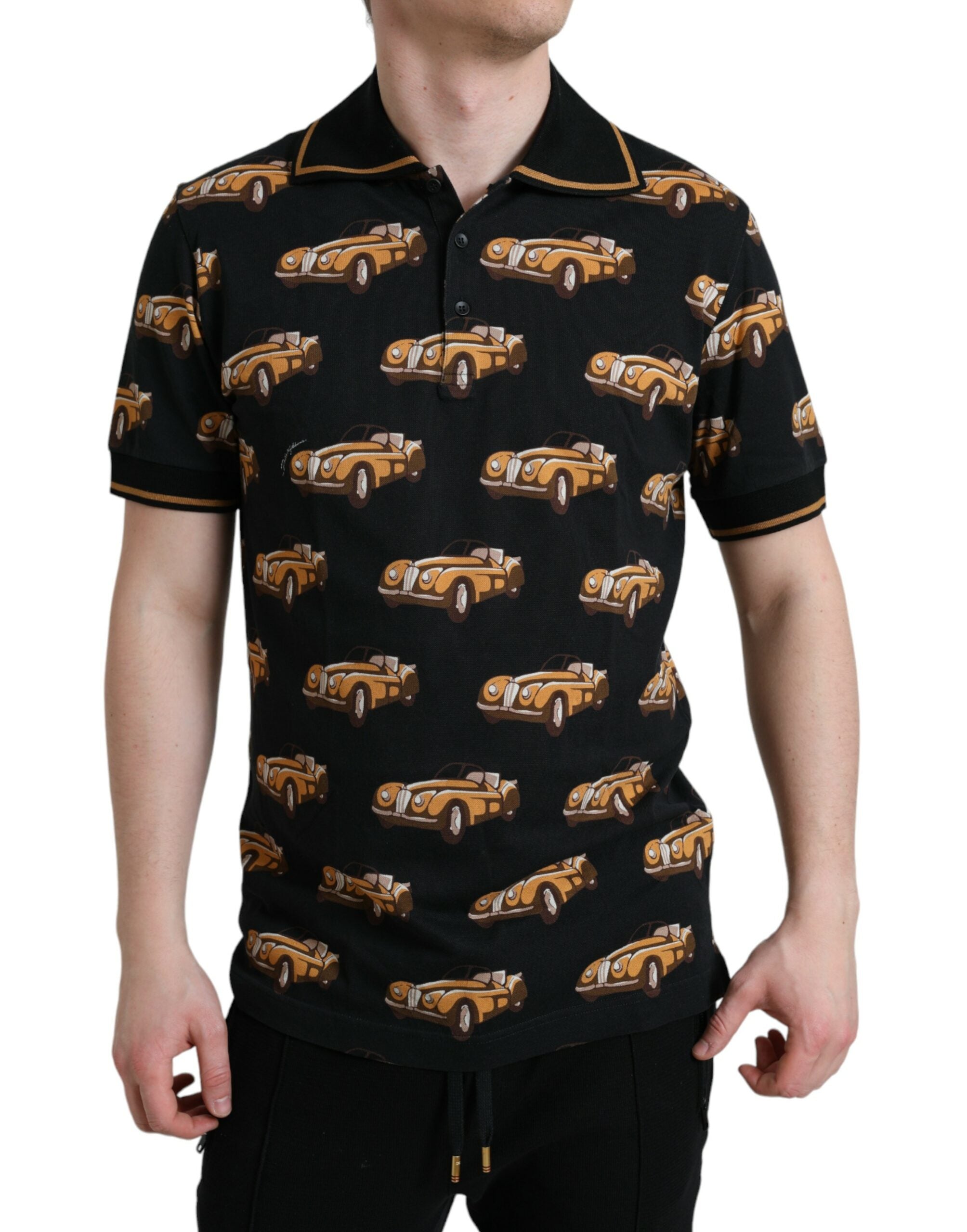 Dolce & Gabbana Black Car Print Short Sleeve Polo Men's T-shirt