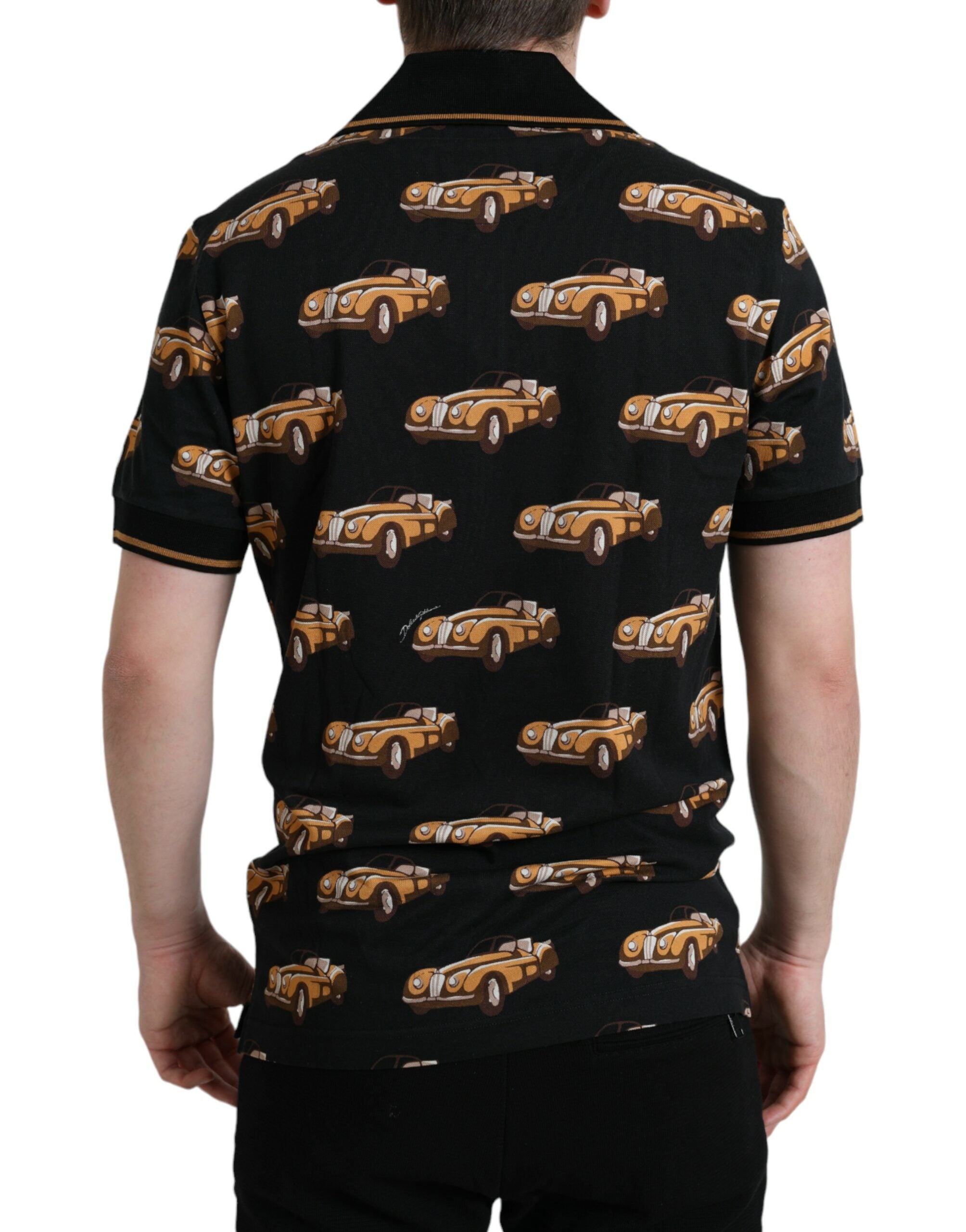 Dolce & Gabbana Black Car Print Short Sleeve Polo Men's T-shirt