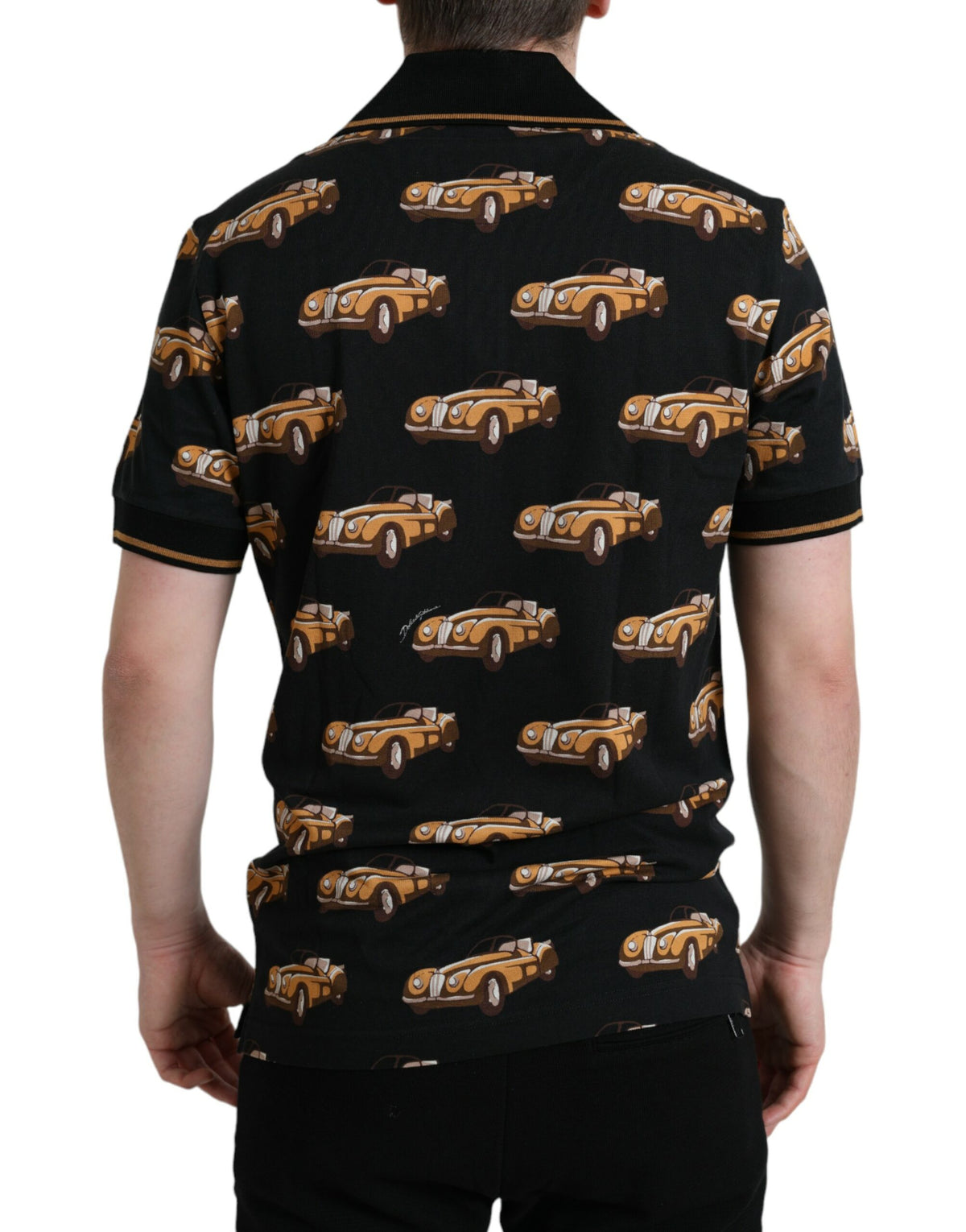 Dolce & Gabbana Black Car Print Short Sleeve Polo Men's T-shirt