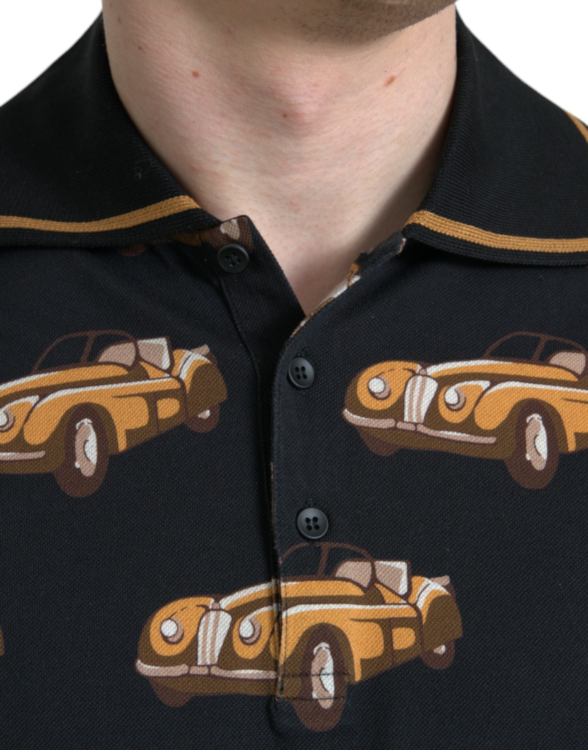 Dolce & Gabbana Black Car Print Short Sleeve Polo Men's T-shirt