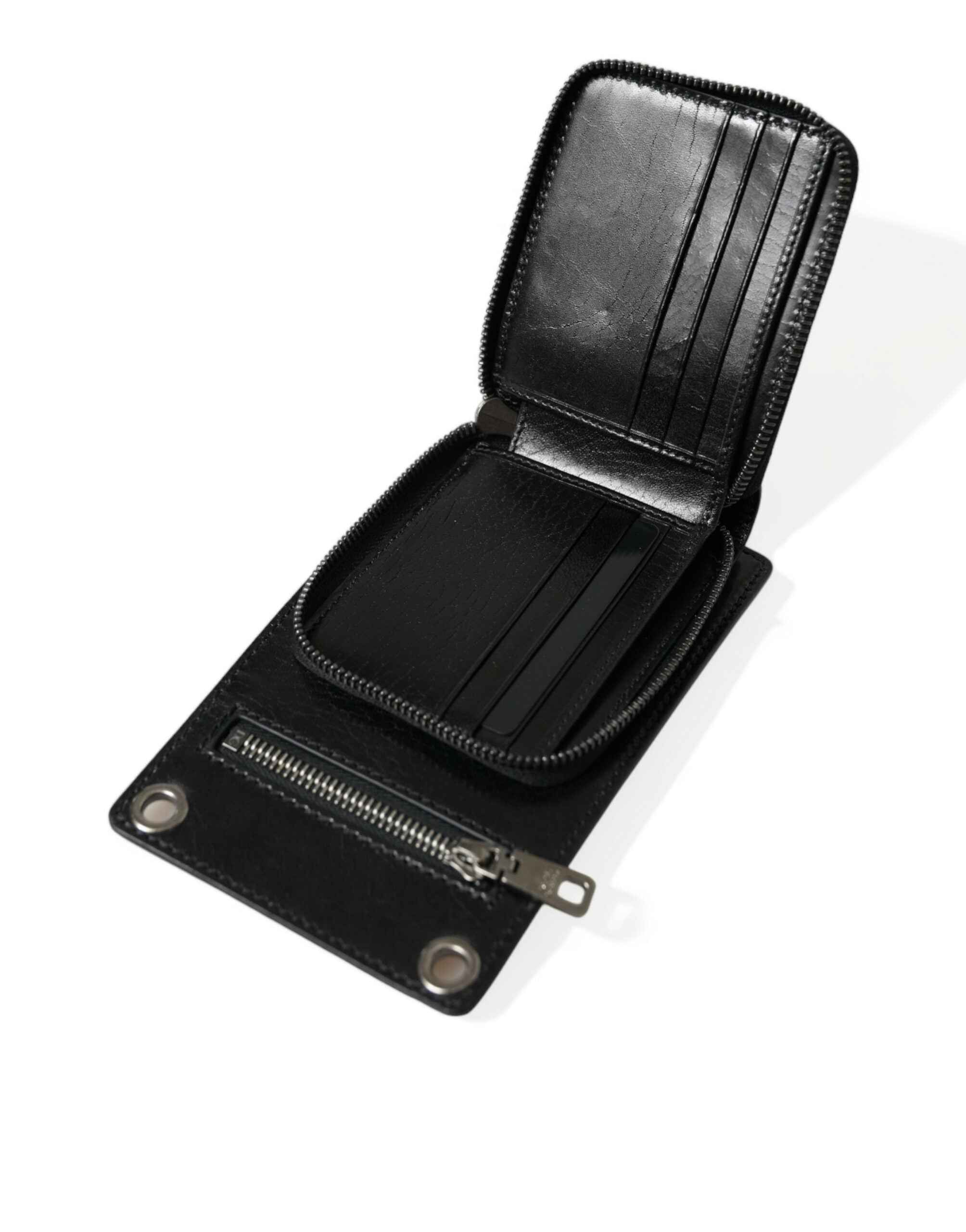 Dolce & Gabbana Wallet Black Horse Leather Zip Logo Cross Body Phone Men's Slot