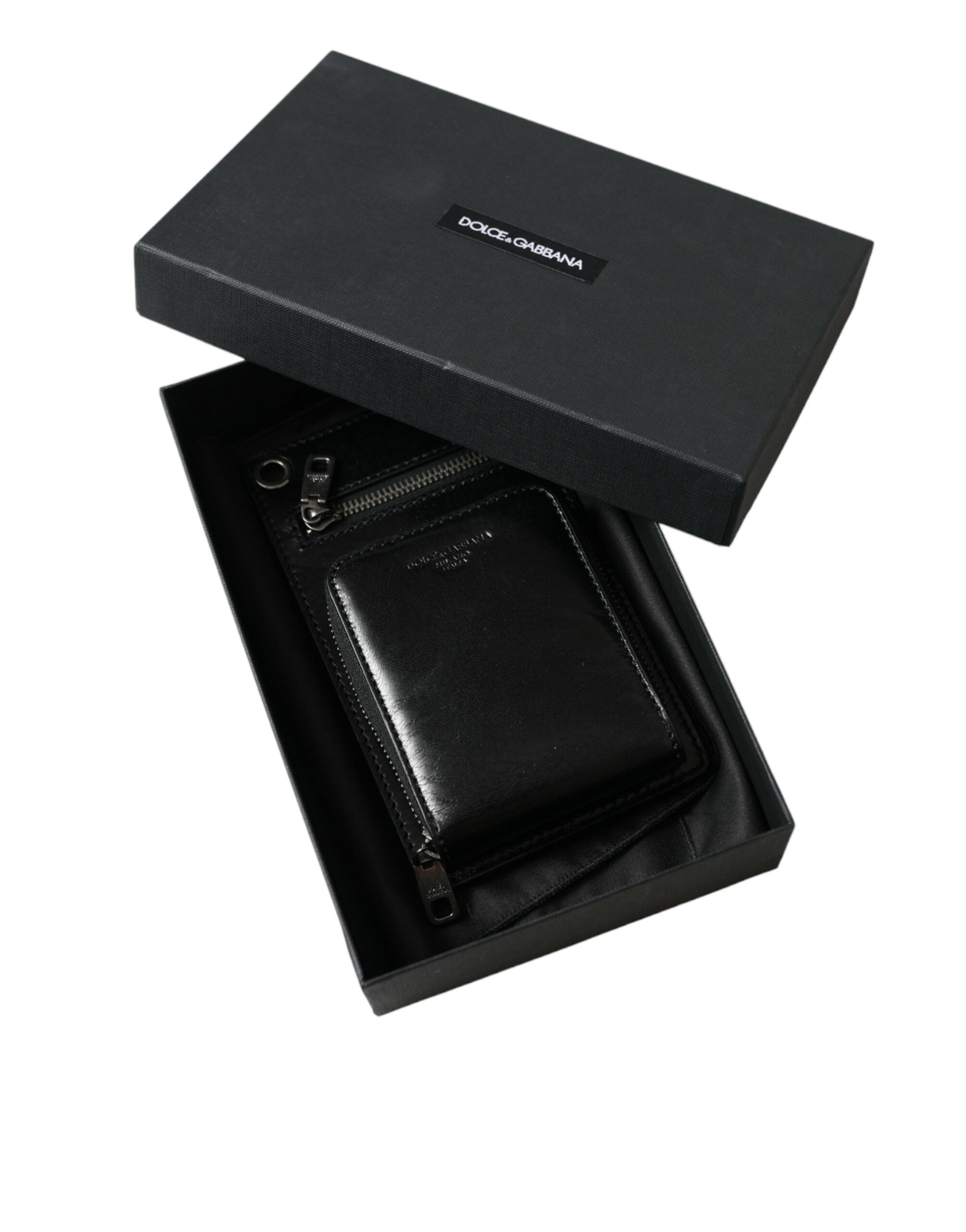 Dolce & Gabbana Wallet Black Horse Leather Zip Logo Cross Body Phone Men's Slot