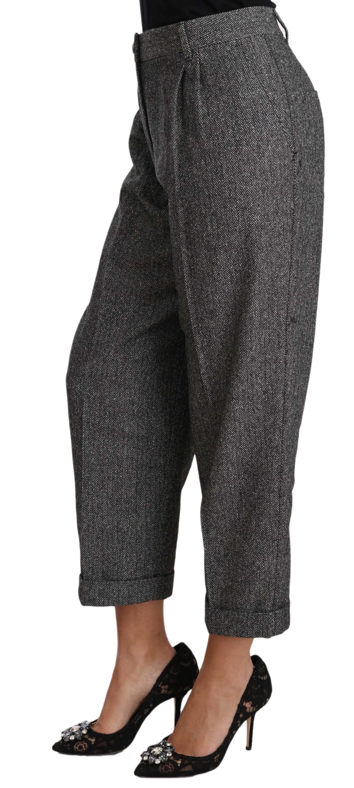 Dolce & Gabbana Gray Wool Pleated Cropped Trouser Women's Pants
