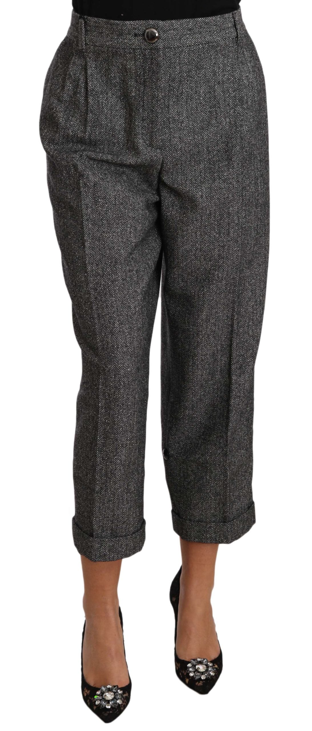 Dolce & Gabbana Gray Wool Pleated Cropped Trouser Women's Pants