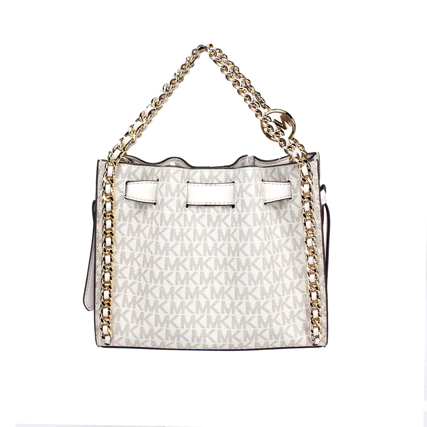 Michael Kors Mina Small Belted Cream Signature PVC Chain Inlay Crossbody Women's Bag
