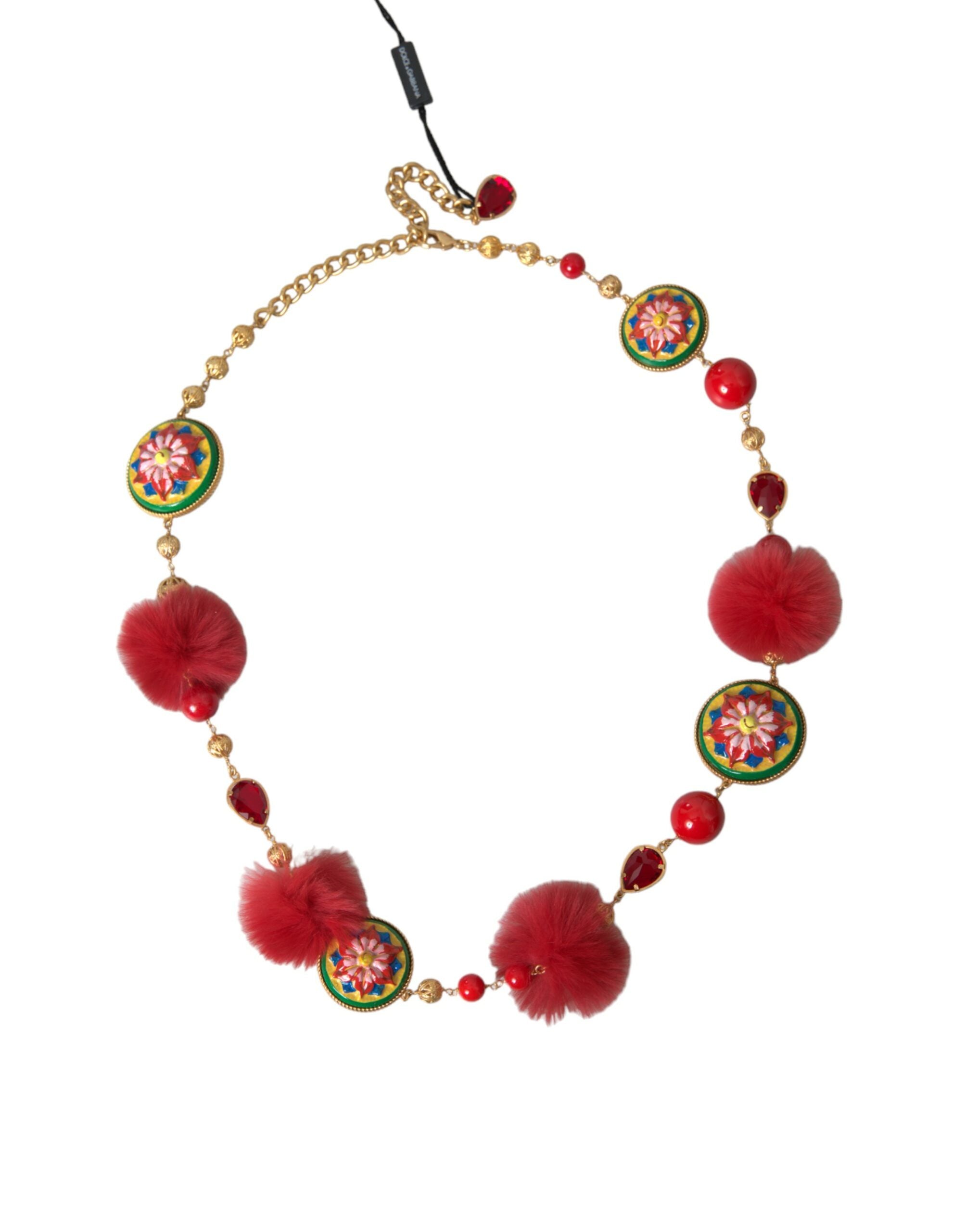 Dolce & Gabbana Gold Brass Red Fur Crystal Waist Torero Waist Women's Belt