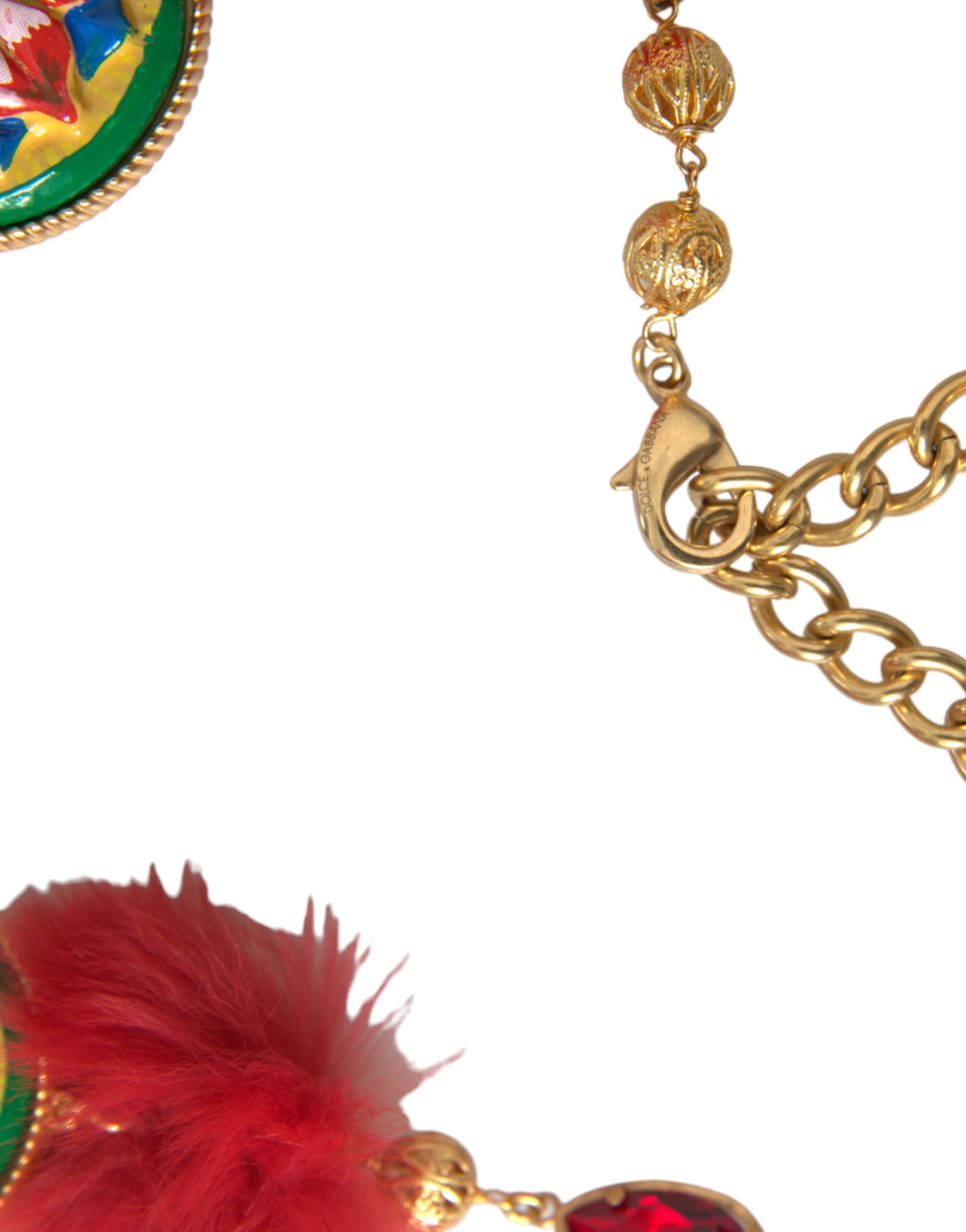 Dolce & Gabbana Gold Brass Red Fur Crystal Waist Torero Waist Women's Belt