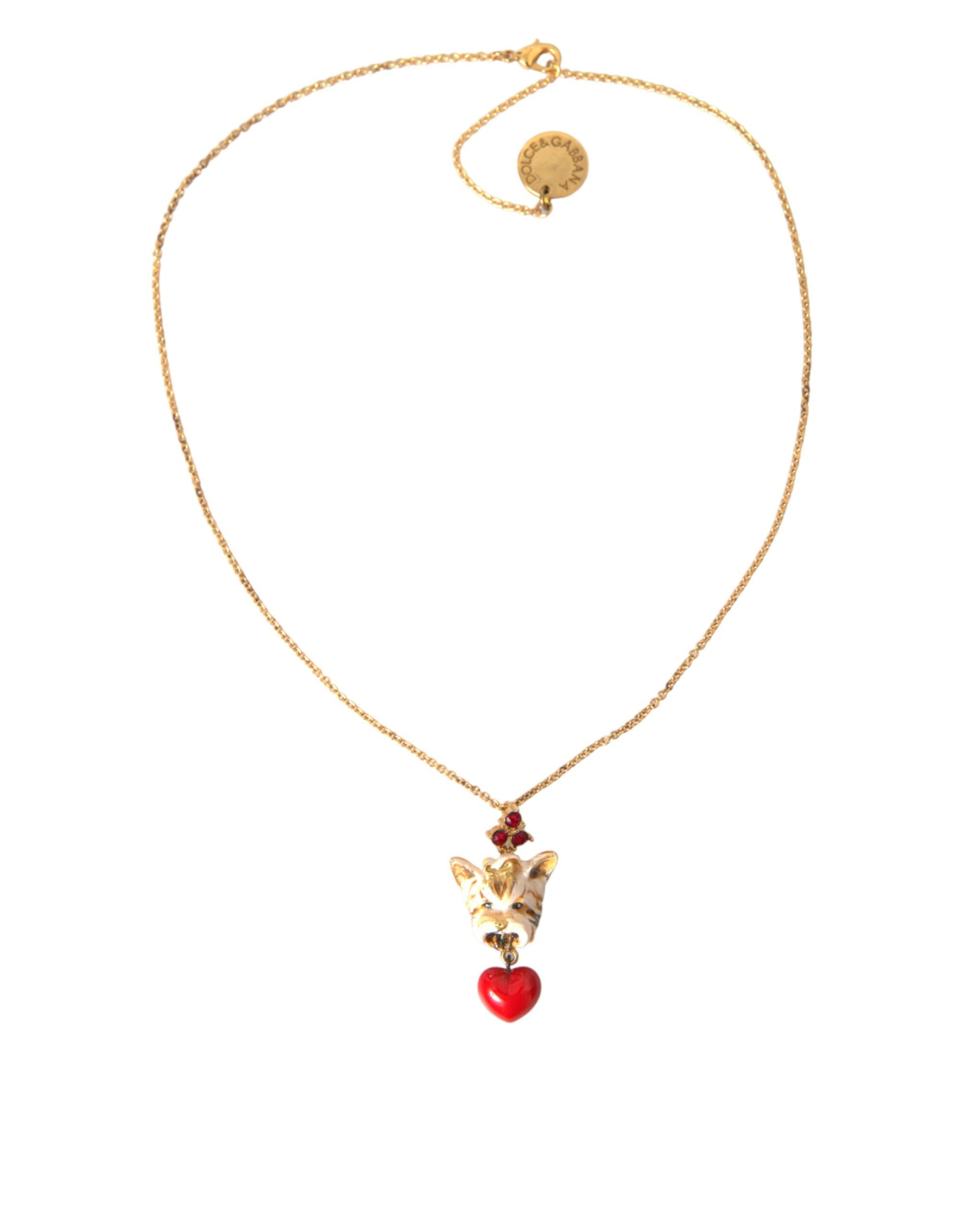 Dolce & Gabbana Gold Brass Chain Dog Heart Pendant Charm Women's Necklace