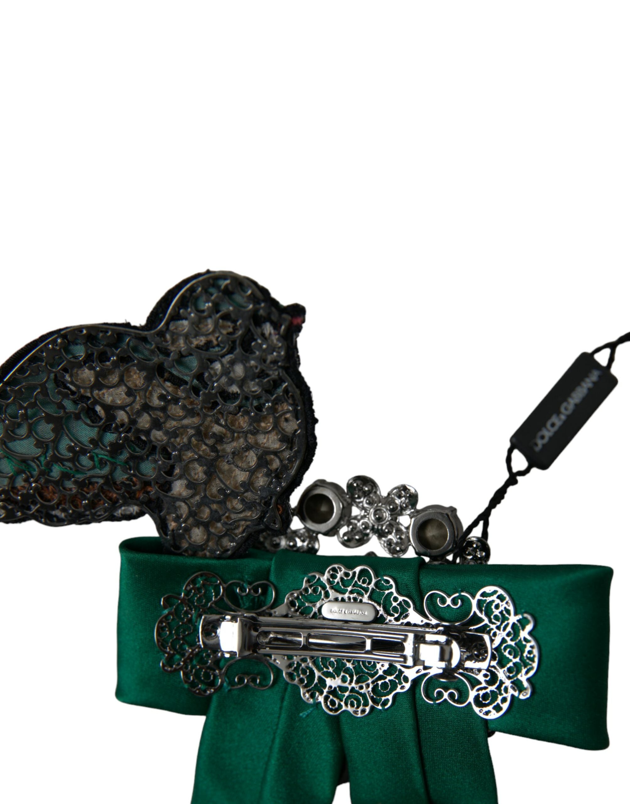 Dolce & Gabbana Green Satin Bird Crystal Women Hair Women's Clip