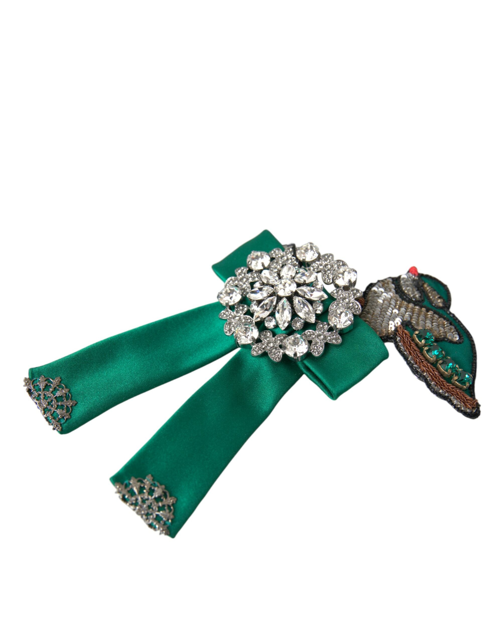 Dolce & Gabbana Green Satin Bird Crystal Women Hair Women's Clip
