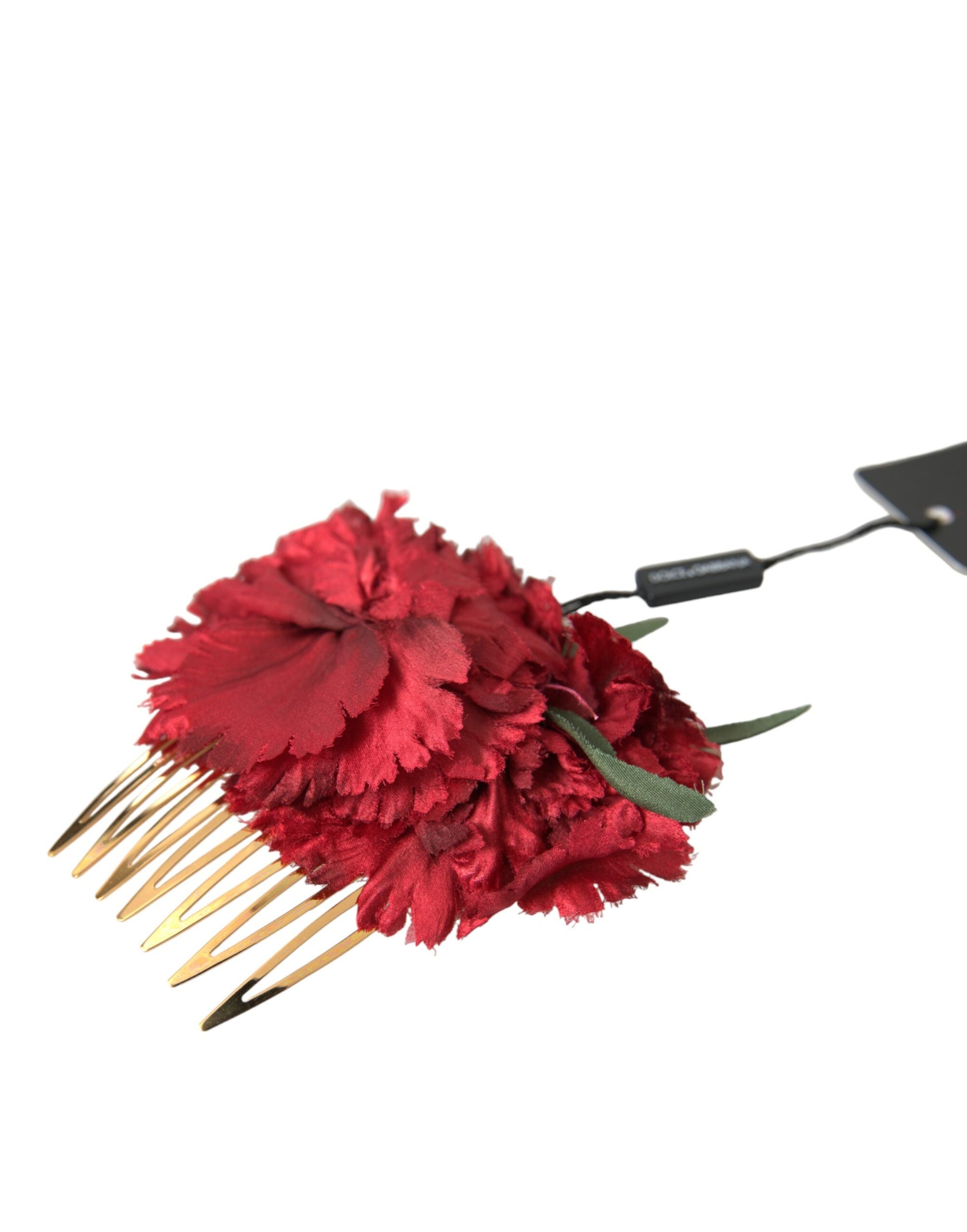 Dolce & Gabbana Red Silk Floral Gold Brass Women Hair Women's Comb