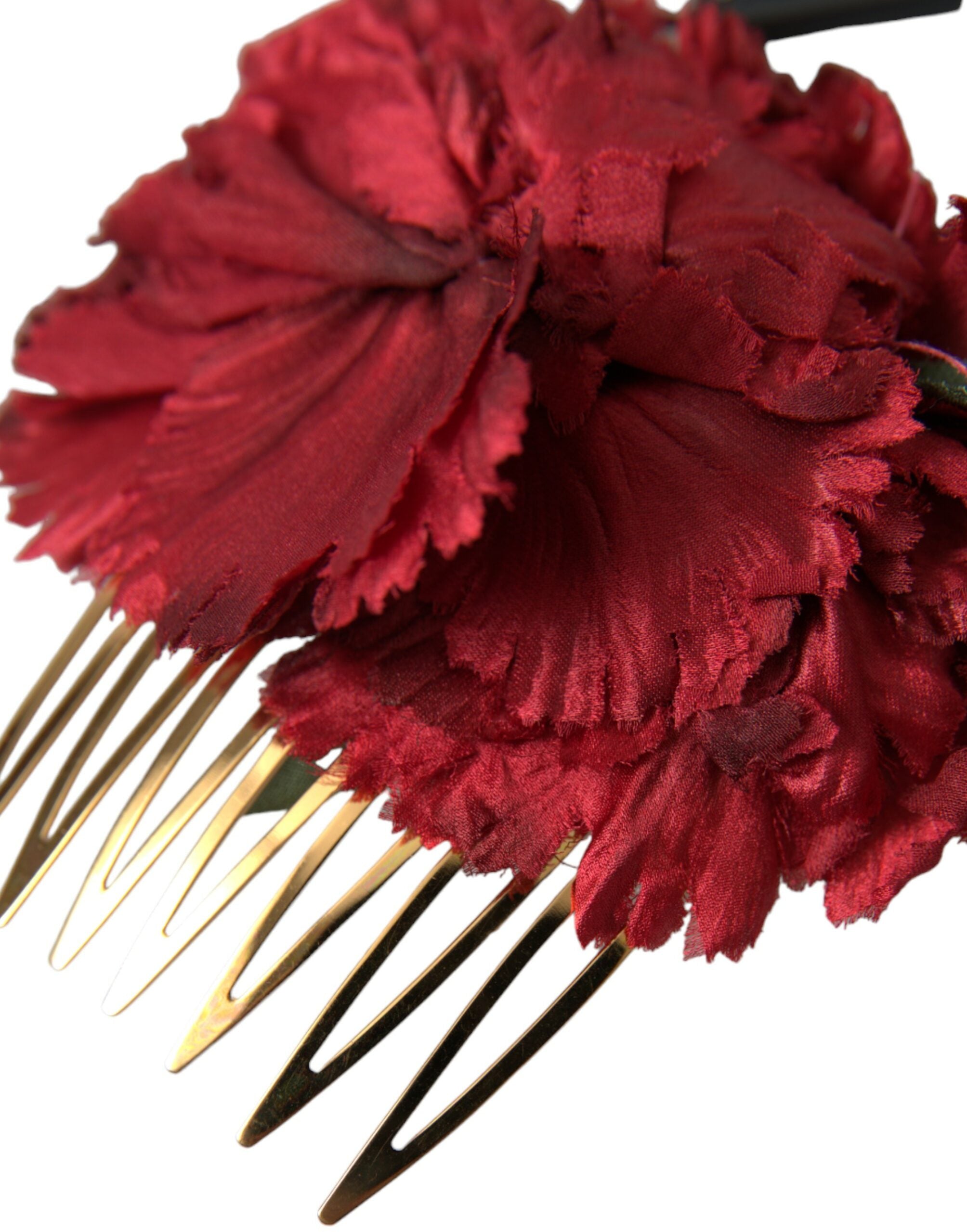 Dolce & Gabbana Red Silk Floral Gold Brass Women Hair Women's Comb