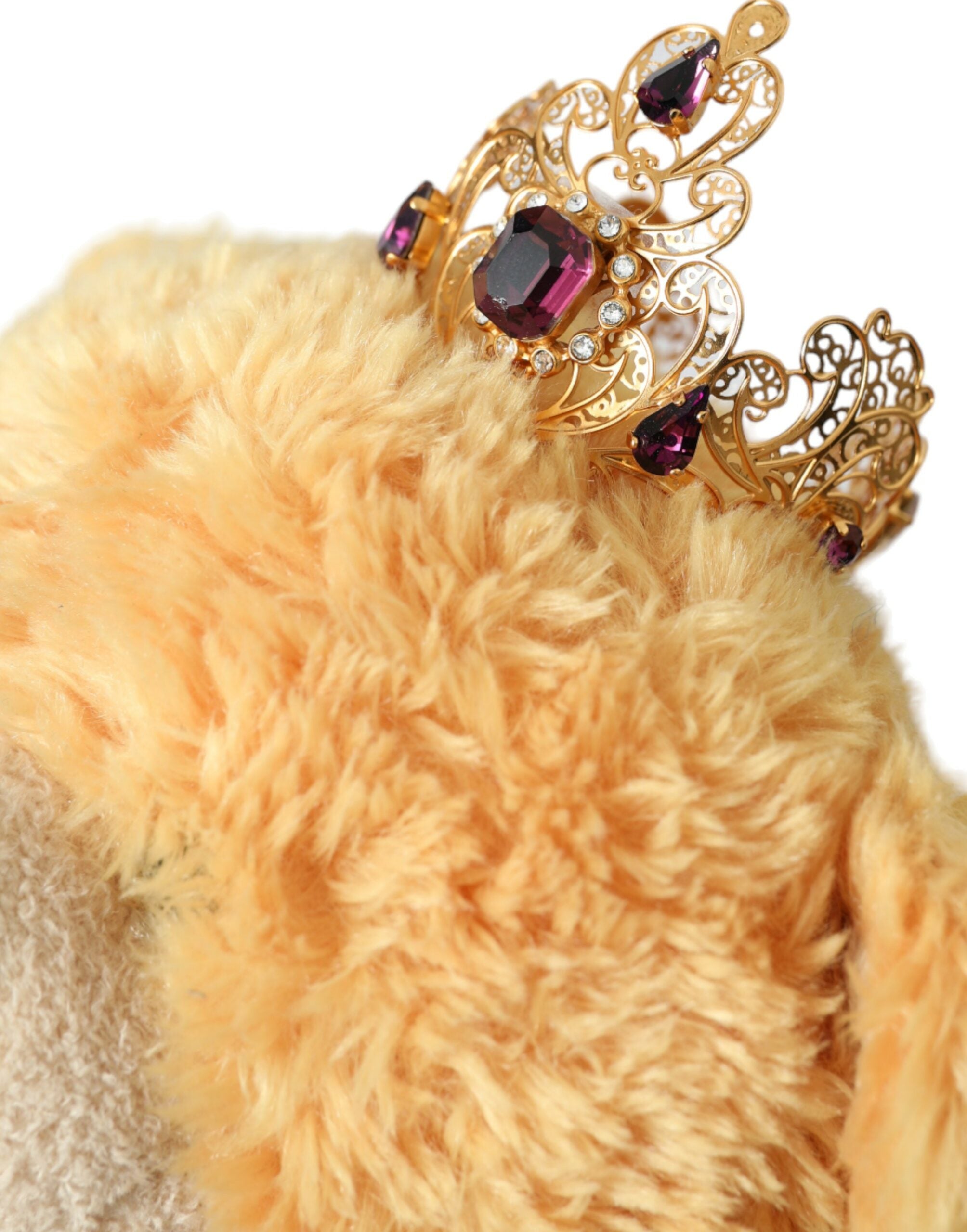 Dolce & Gabbana Brown Teddy Bear Gold Crystal Crown Hair Band Women's Diadem