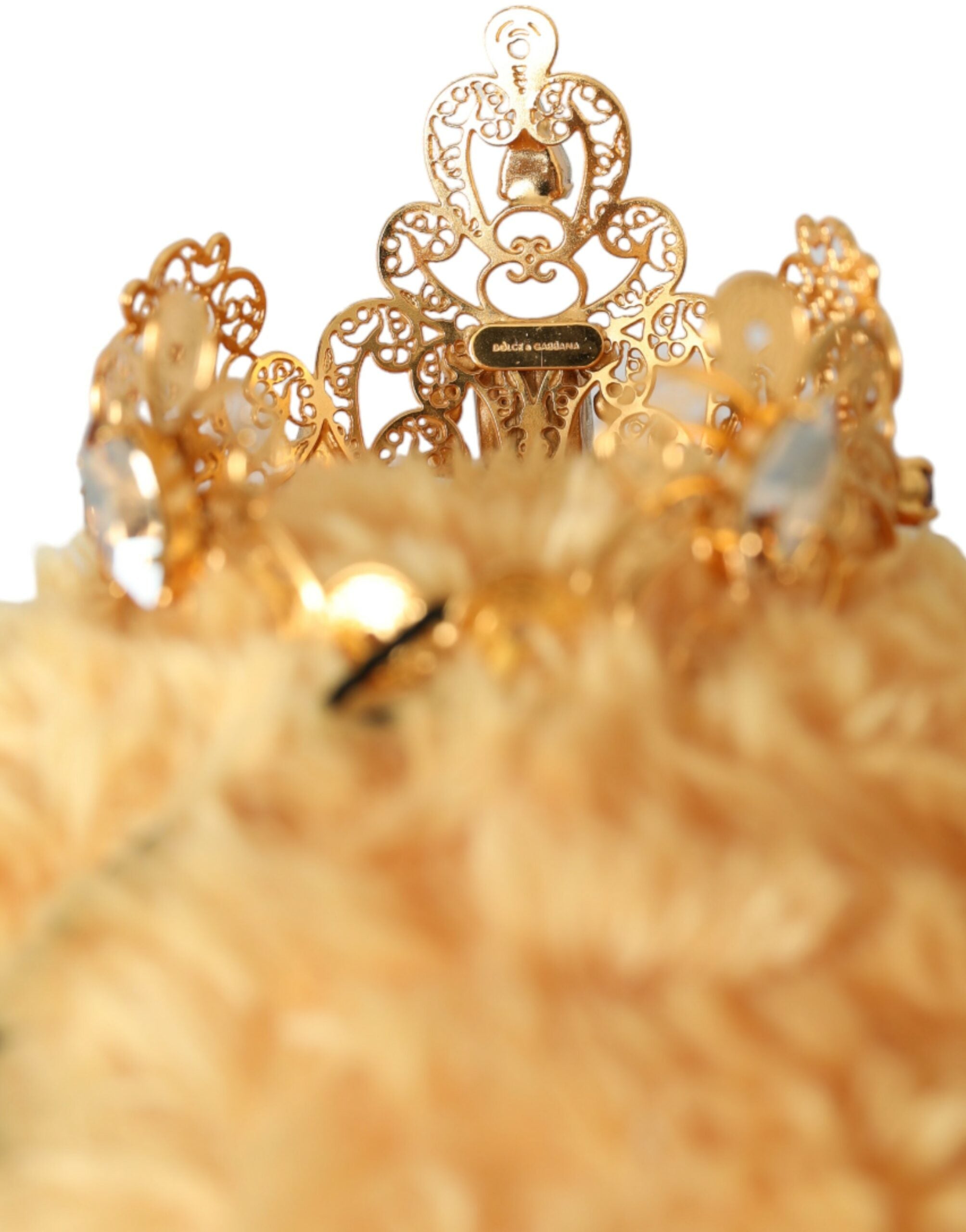 Dolce & Gabbana Brown Teddy Bear Gold Crystal Crown Hair Band Women's Diadem