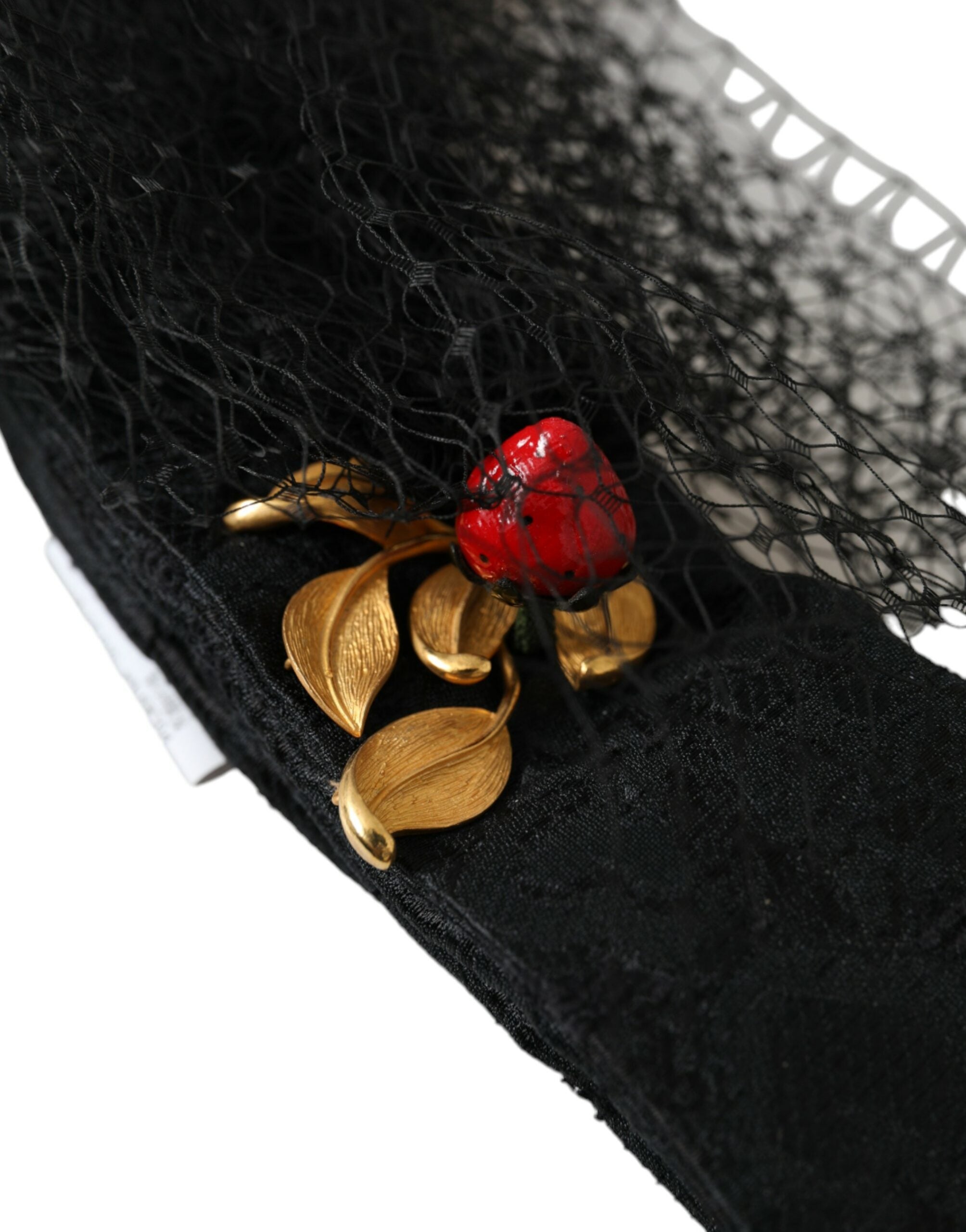 Dolce & Gabbana Black Strawberry Sicily Crystal Mesh Net Headband Women's Diadem
