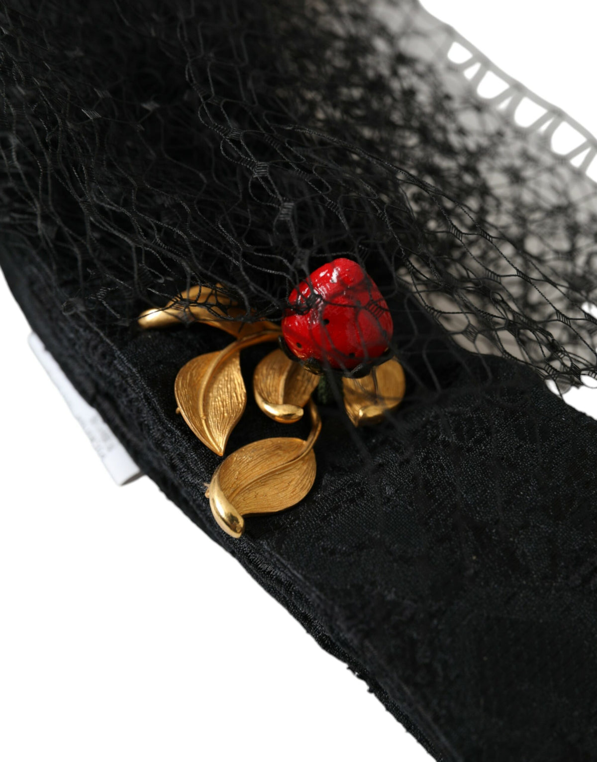 Dolce & Gabbana Black Strawberry Sicily Crystal Mesh Net Headband Women's Diadem
