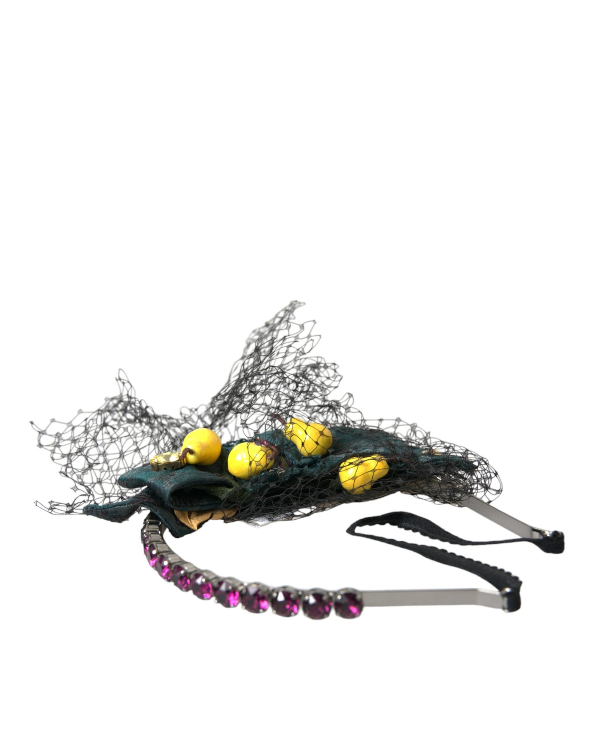 Dolce & Gabbana Black Lemons Sicily Purple Crystal Net Headband Women's Diadem