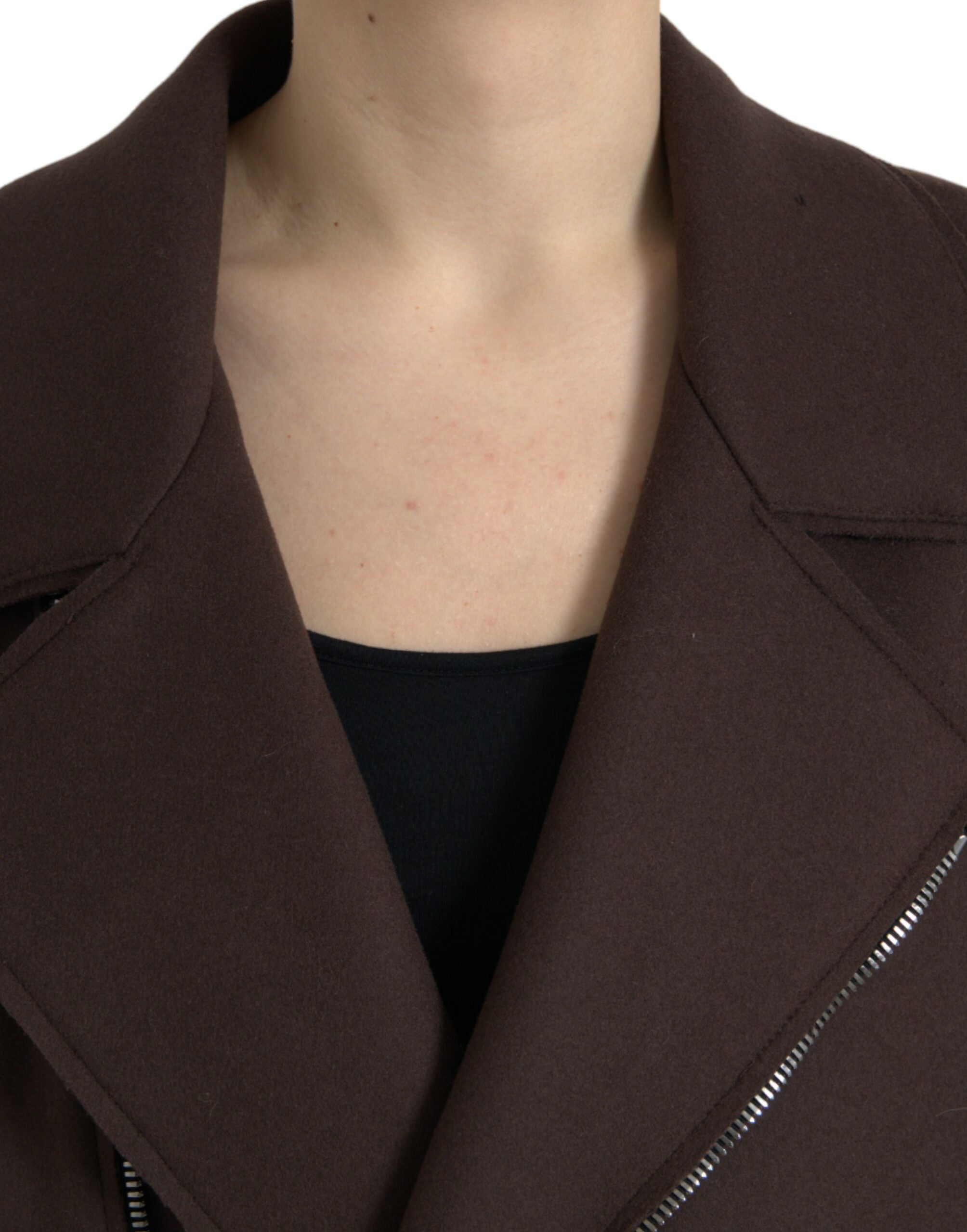 Dolce & Gabbana Brown Coat Short Biker Wool Women's Jacket