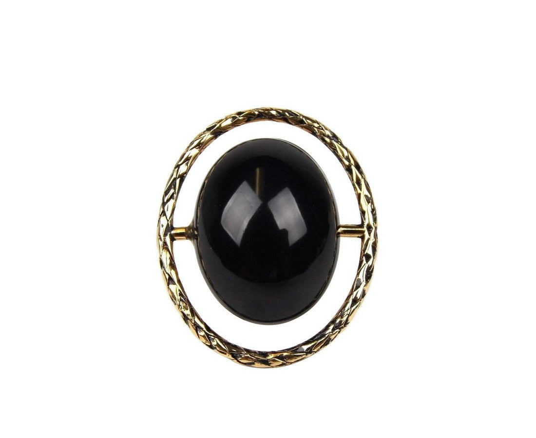 Saint Laurent Women's Black Center Brass Metal Rope Oval Ring 440489 8260