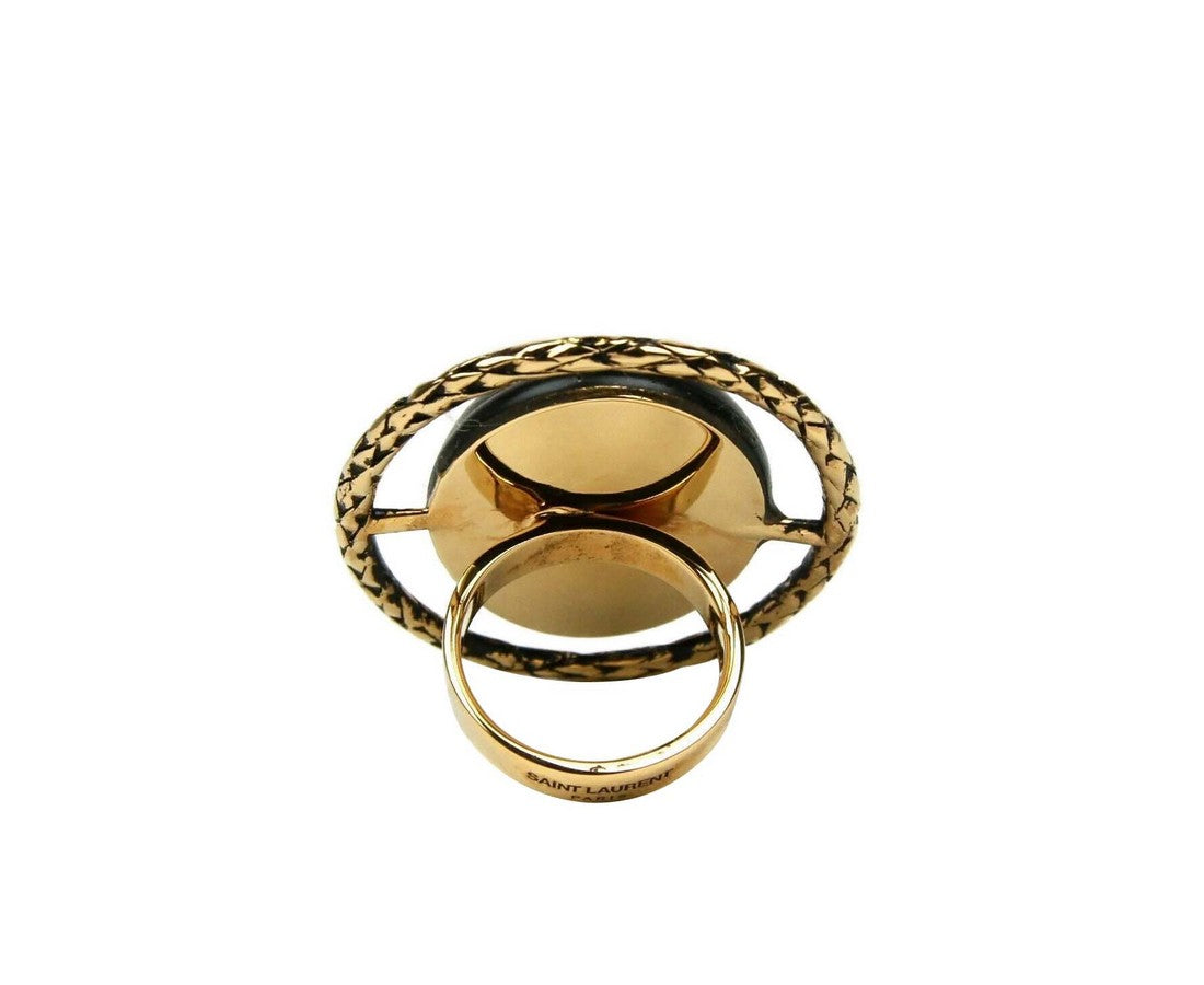 Saint Laurent Women's Black Center Brass Metal Rope Oval Ring 440489 8260