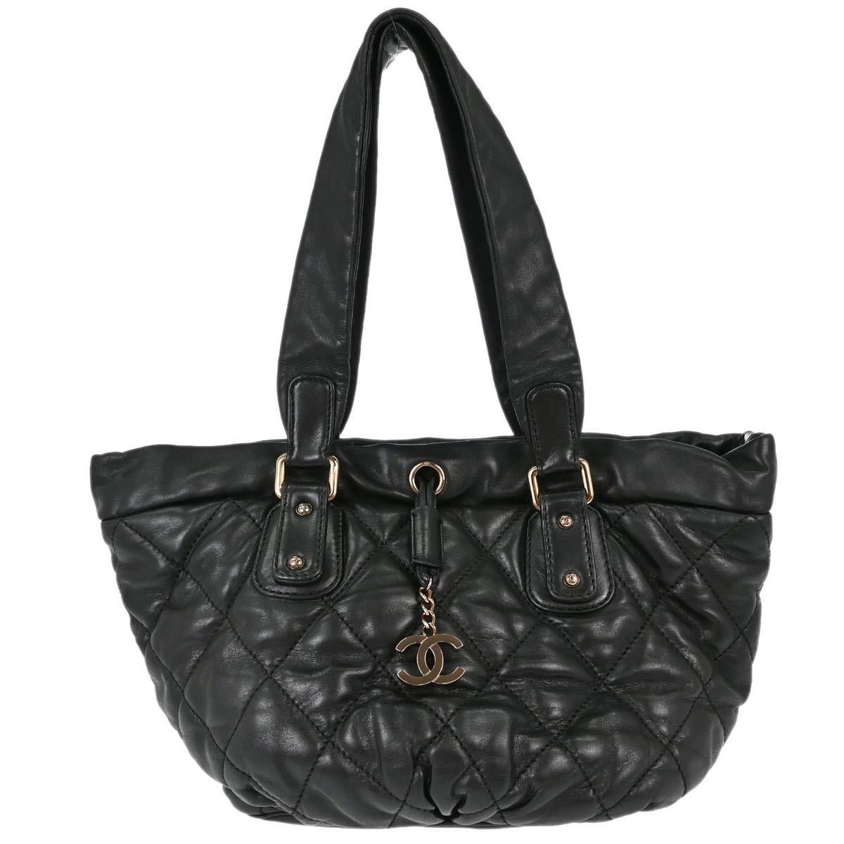 Chanel Cloudy Bundle Bowler Quilted Lambskin Black Leather Handbag (Pre-Owned)