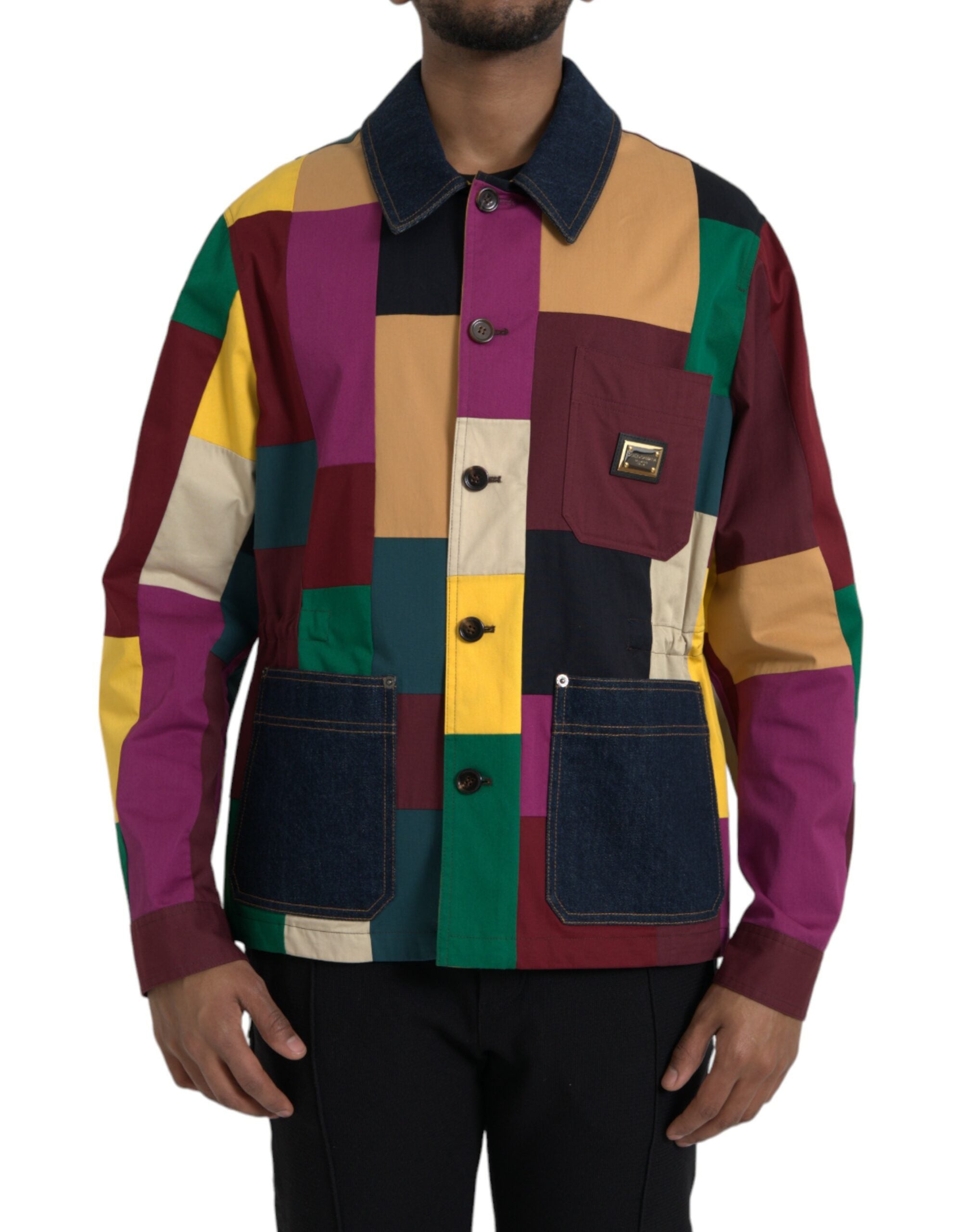 Dolce & Gabbana Multicolor Patchwork Cotton Collared Men's Jacket