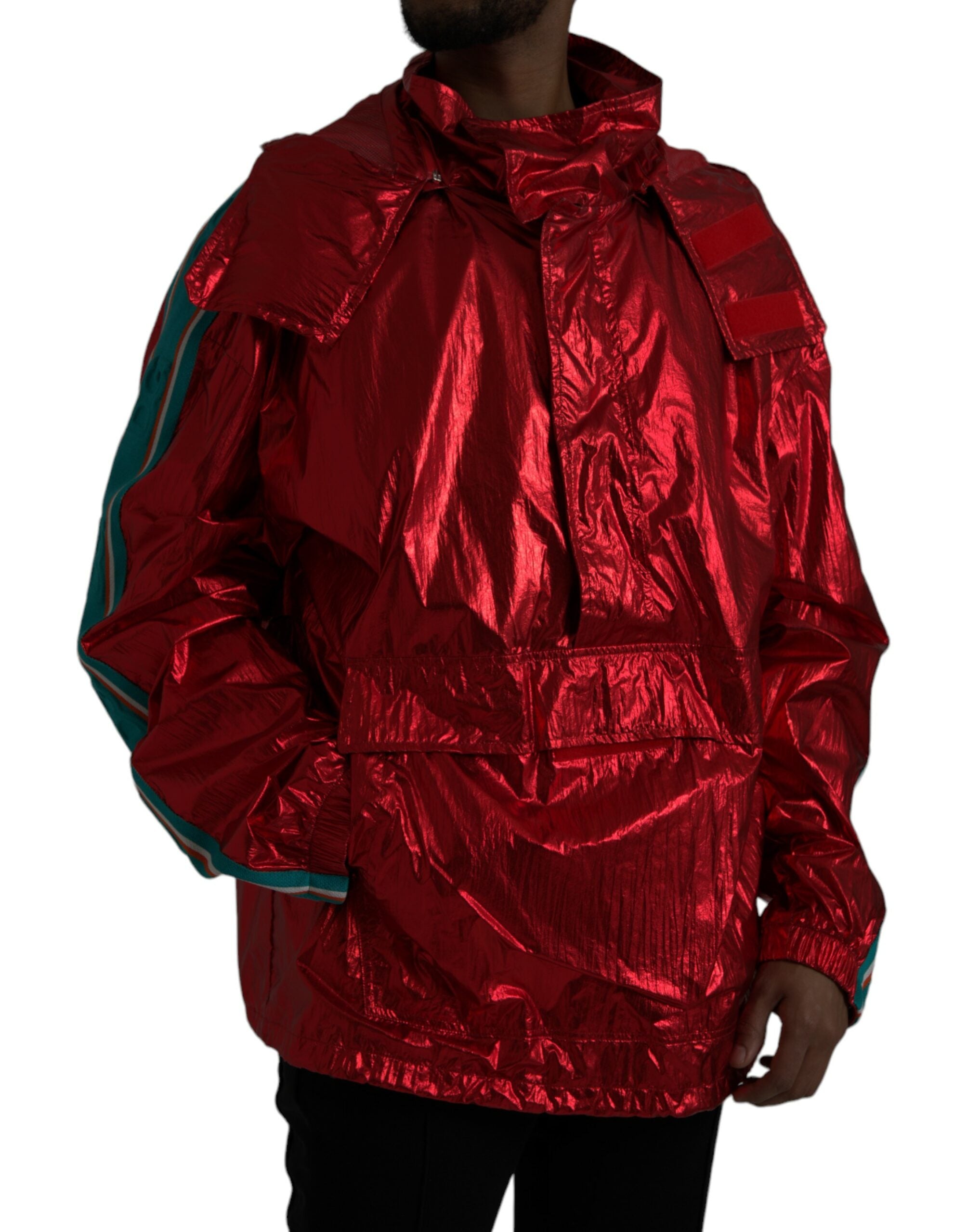 Dolce & Gabbana Red Nylon Hooded Pullover Sweatshirt Men's Jacket