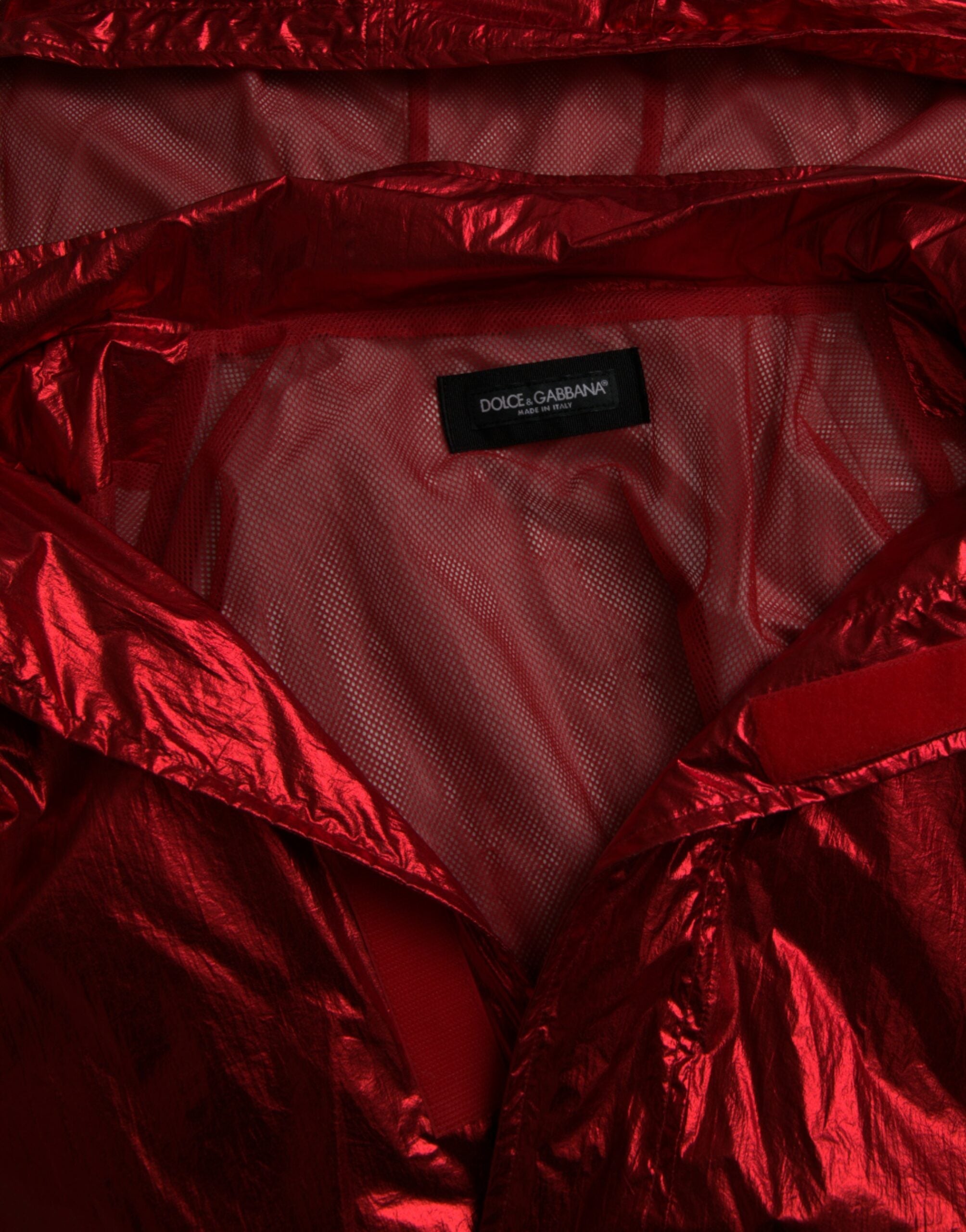 Dolce & Gabbana Red Nylon Hooded Pullover Sweatshirt Men's Jacket