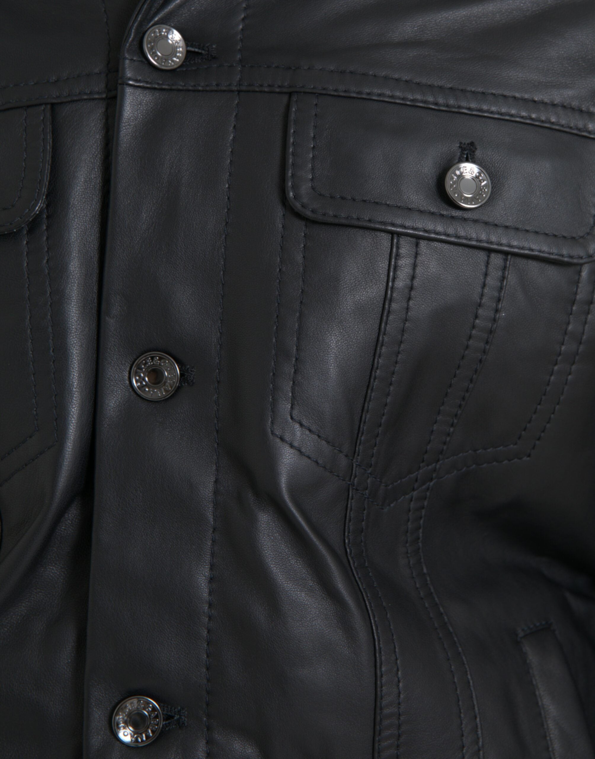 Dolce & Gabbana Black Leather Fur Collar Biker Coat Men's Jacket