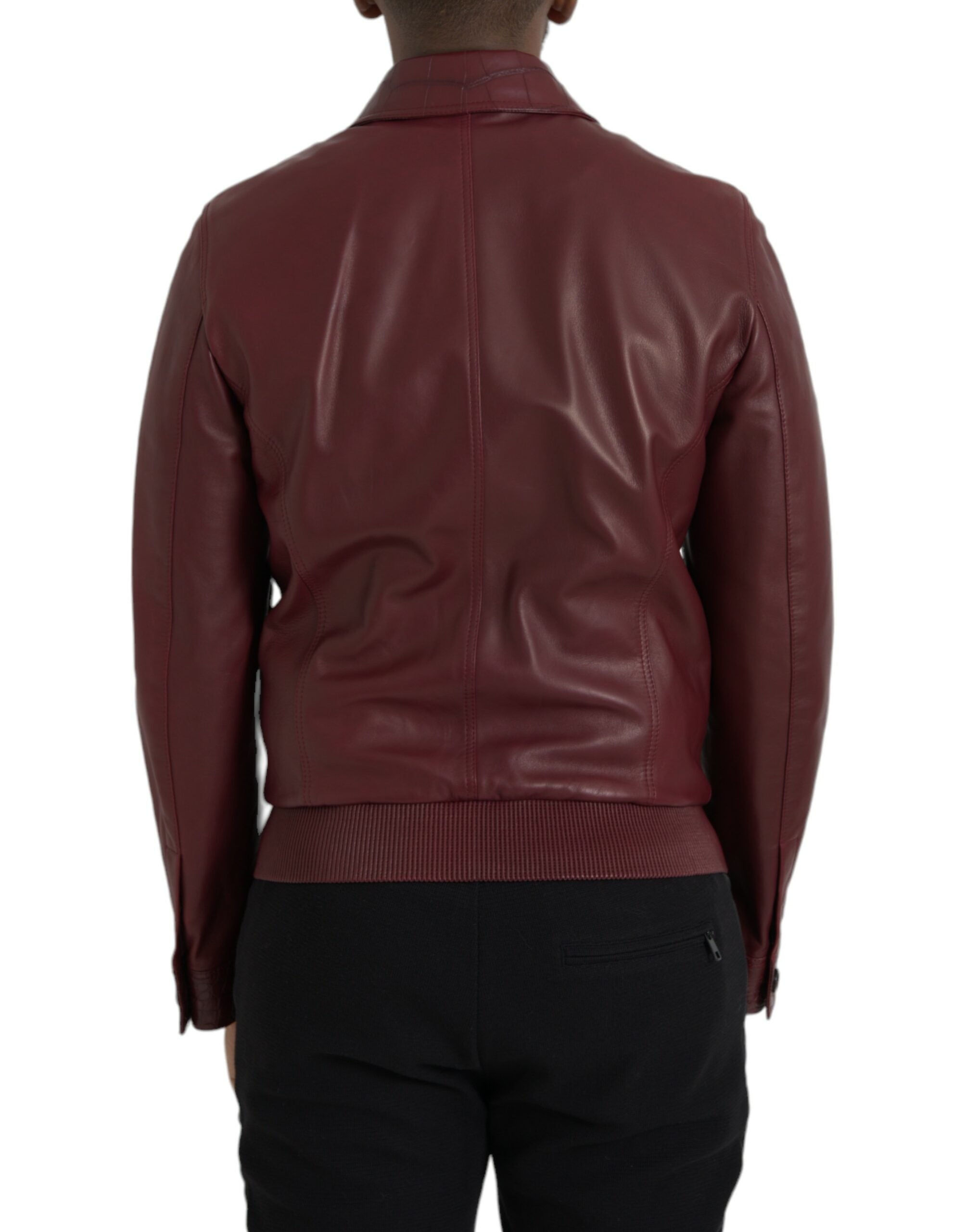 Dolce & Gabbana Maroon Exotic Leather Zip Biker Coat Men's Jacket