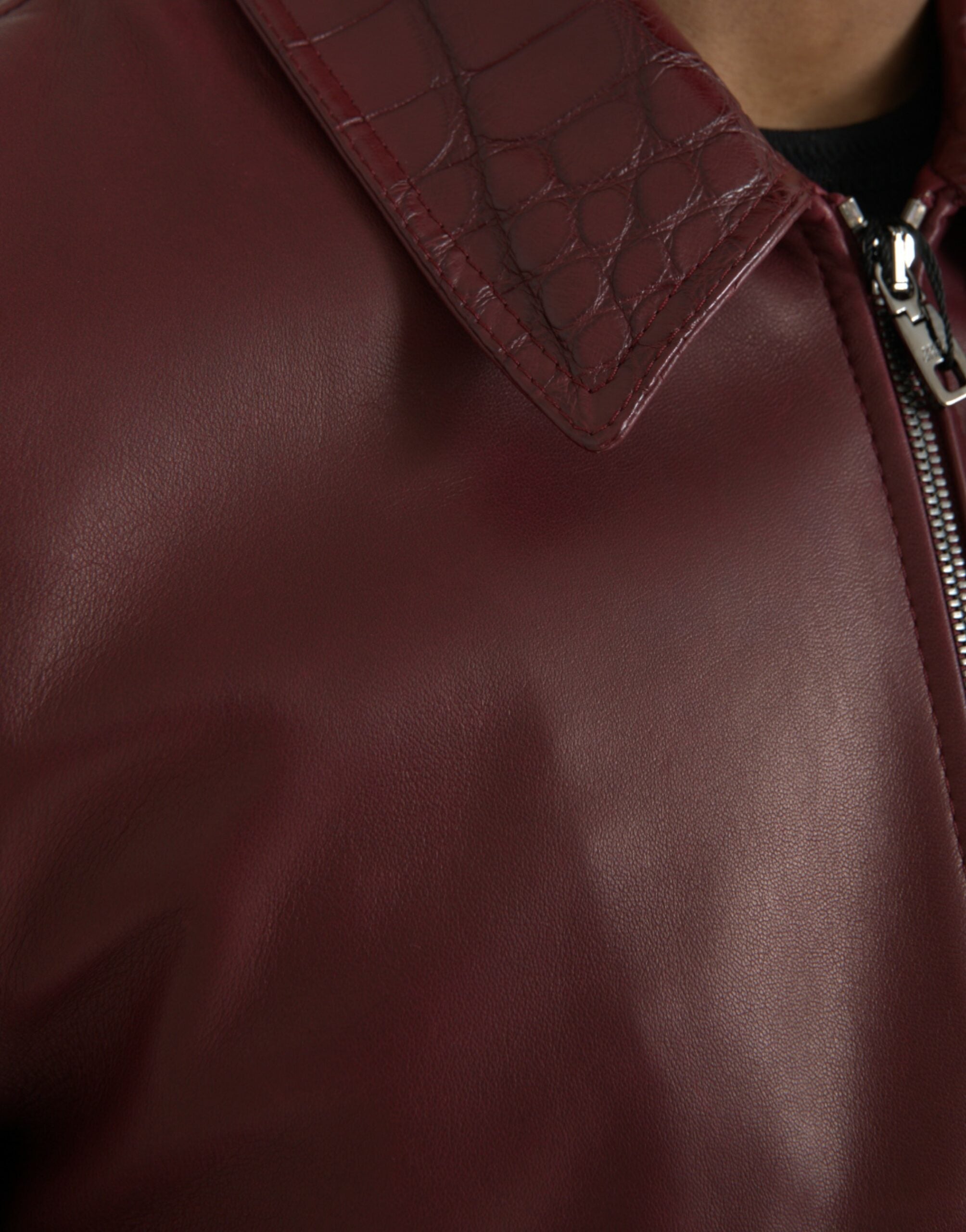 Dolce & Gabbana Maroon Exotic Leather Zip Biker Coat Men's Jacket