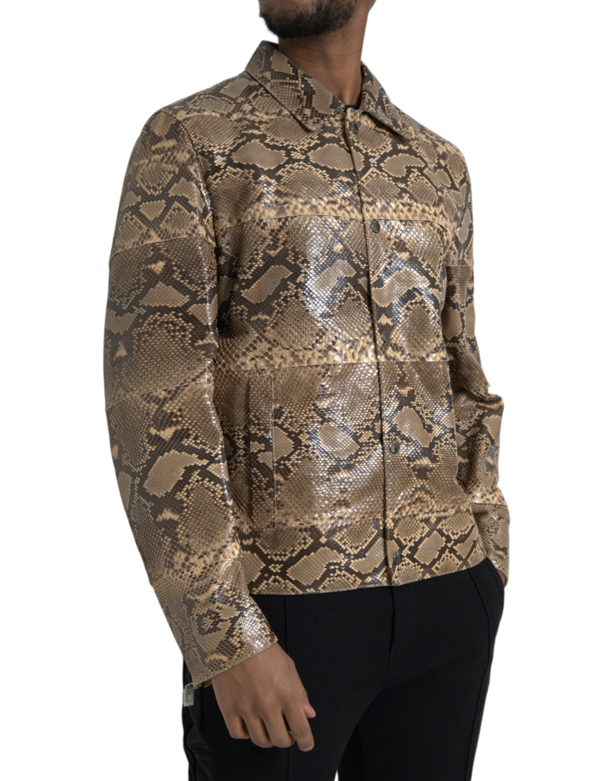 Dolce & Gabbana Beige Exotic Leather Biker Blouson Men's Jacket