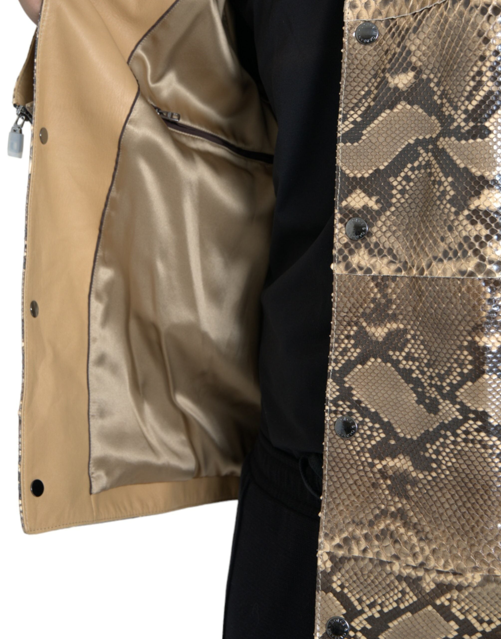 Dolce & Gabbana Beige Exotic Leather Biker Blouson Men's Jacket