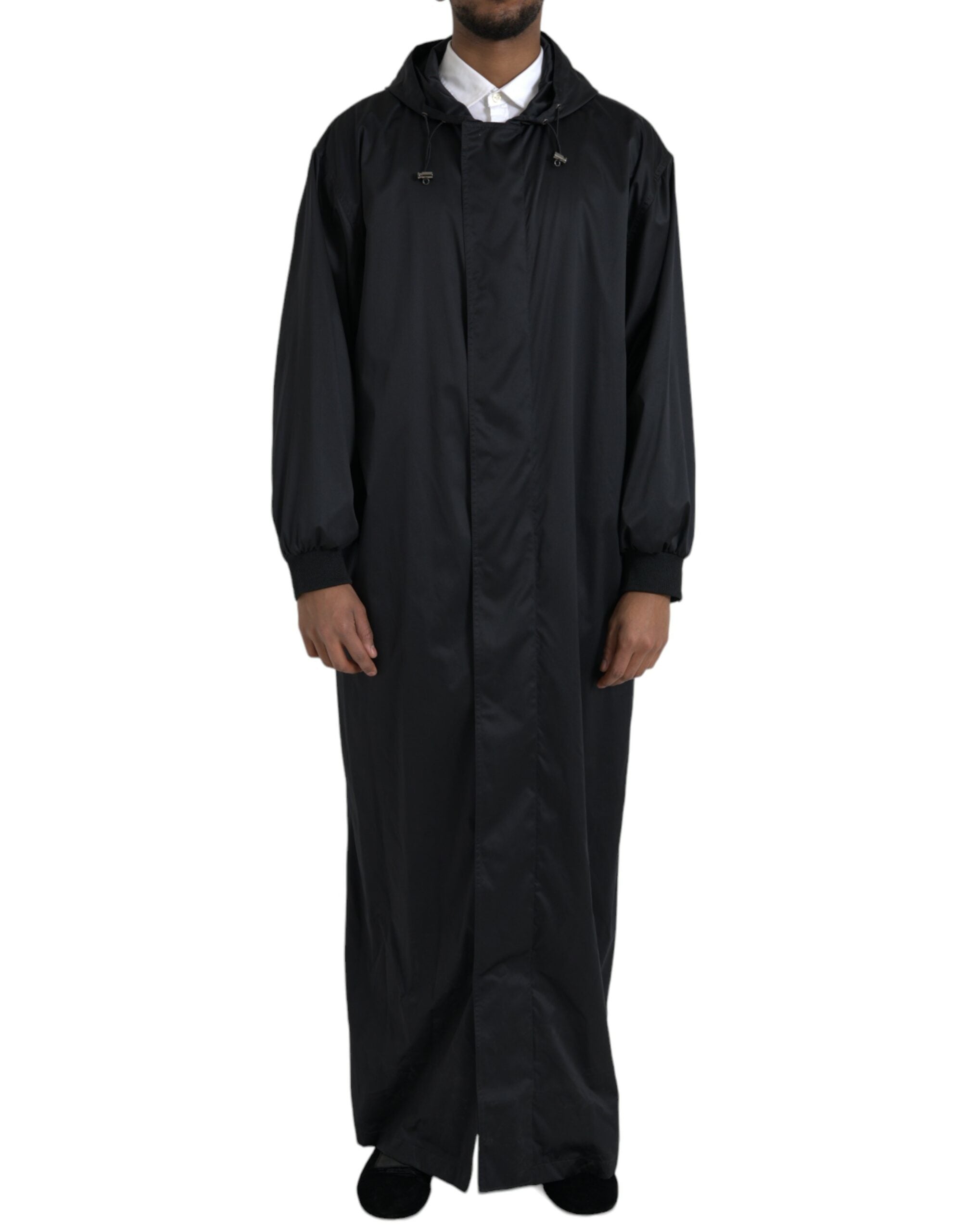 Dolce & Gabbana Black Polyester Hooded Long Windbreaker Men's Jacket
