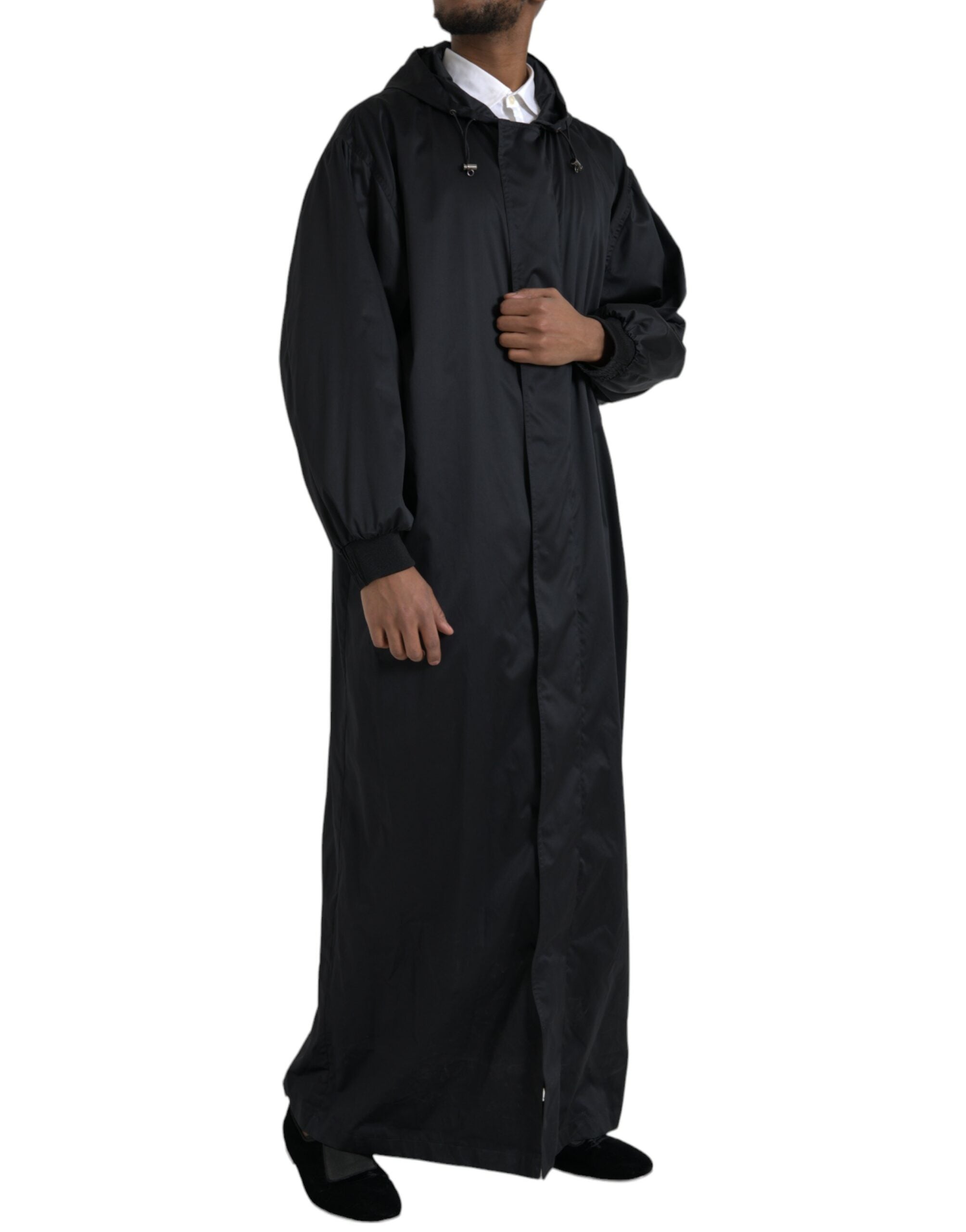 Dolce & Gabbana Black Polyester Hooded Long Windbreaker Men's Jacket