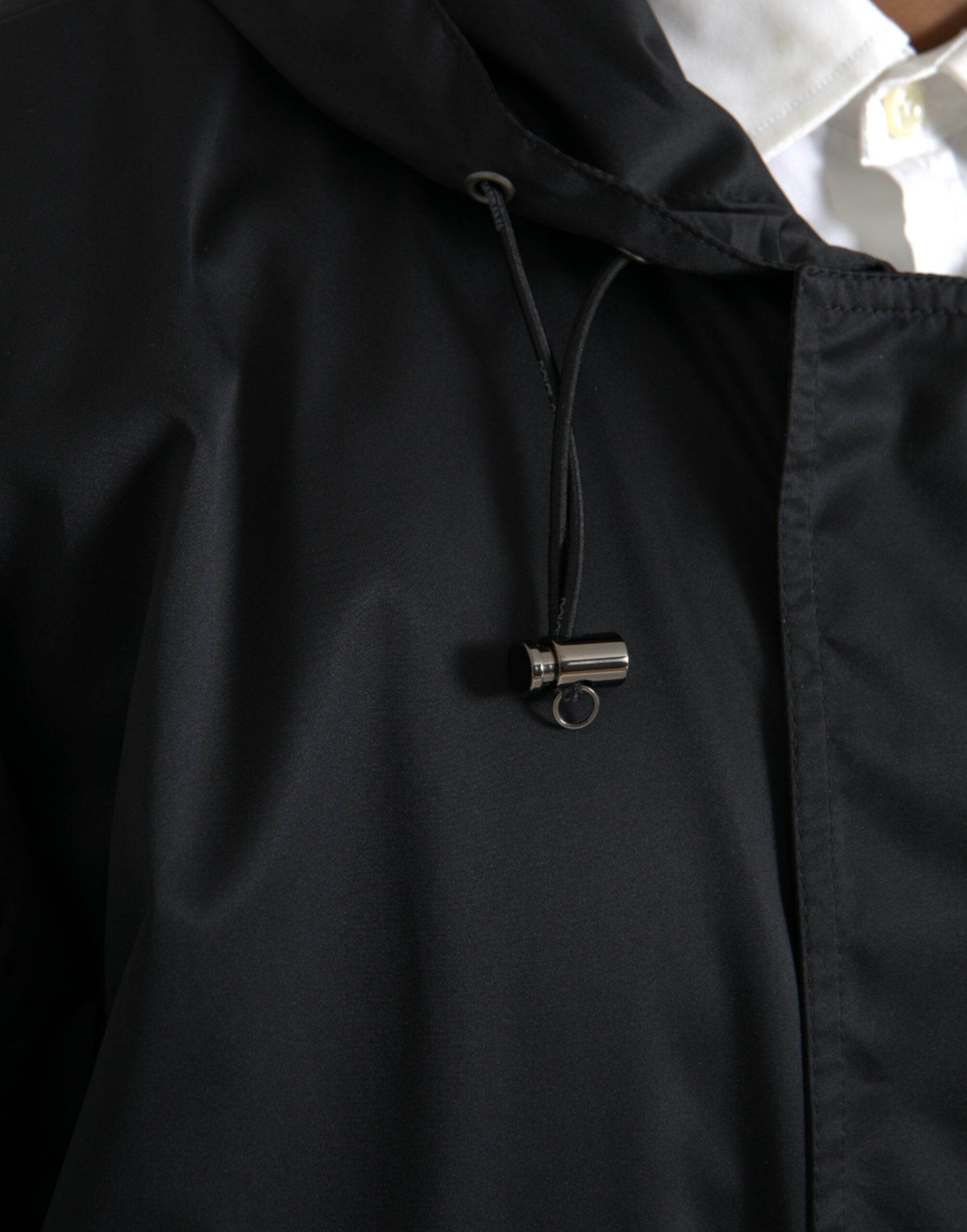 Dolce & Gabbana Black Polyester Hooded Long Windbreaker Men's Jacket