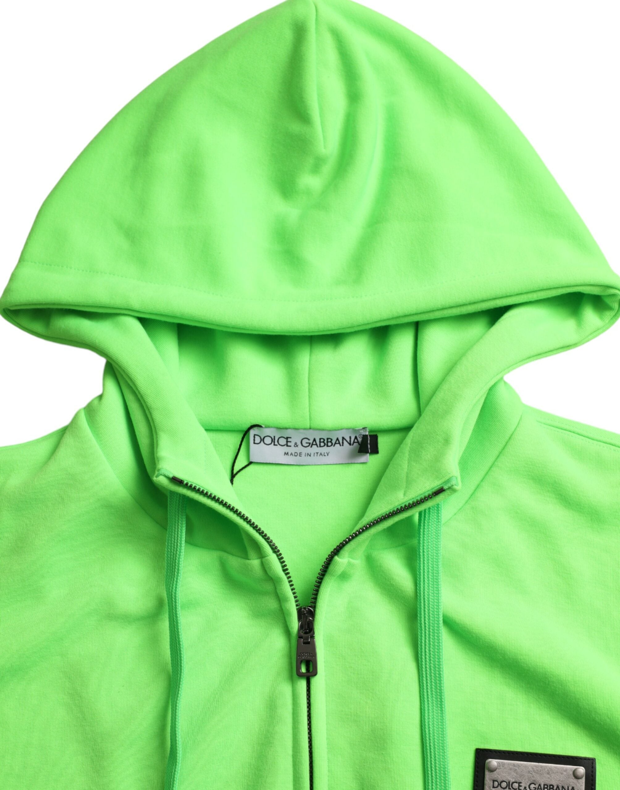 Dolce & Gabbana Neon Green Hooded Full Zip Top Men's Sweater