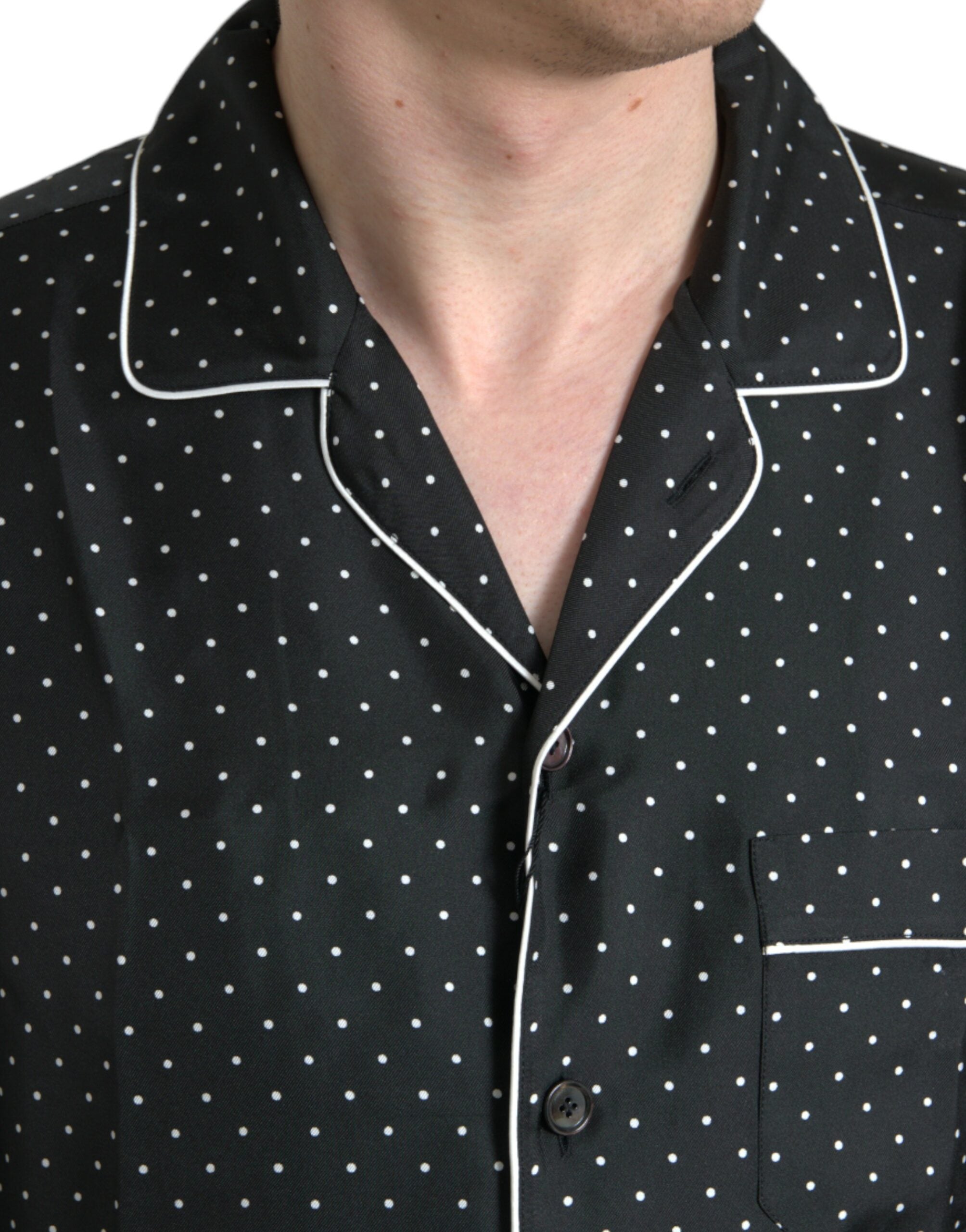 Dolce & Gabbana Black Polka Dot Silk Long Sleeve Men's Shirt