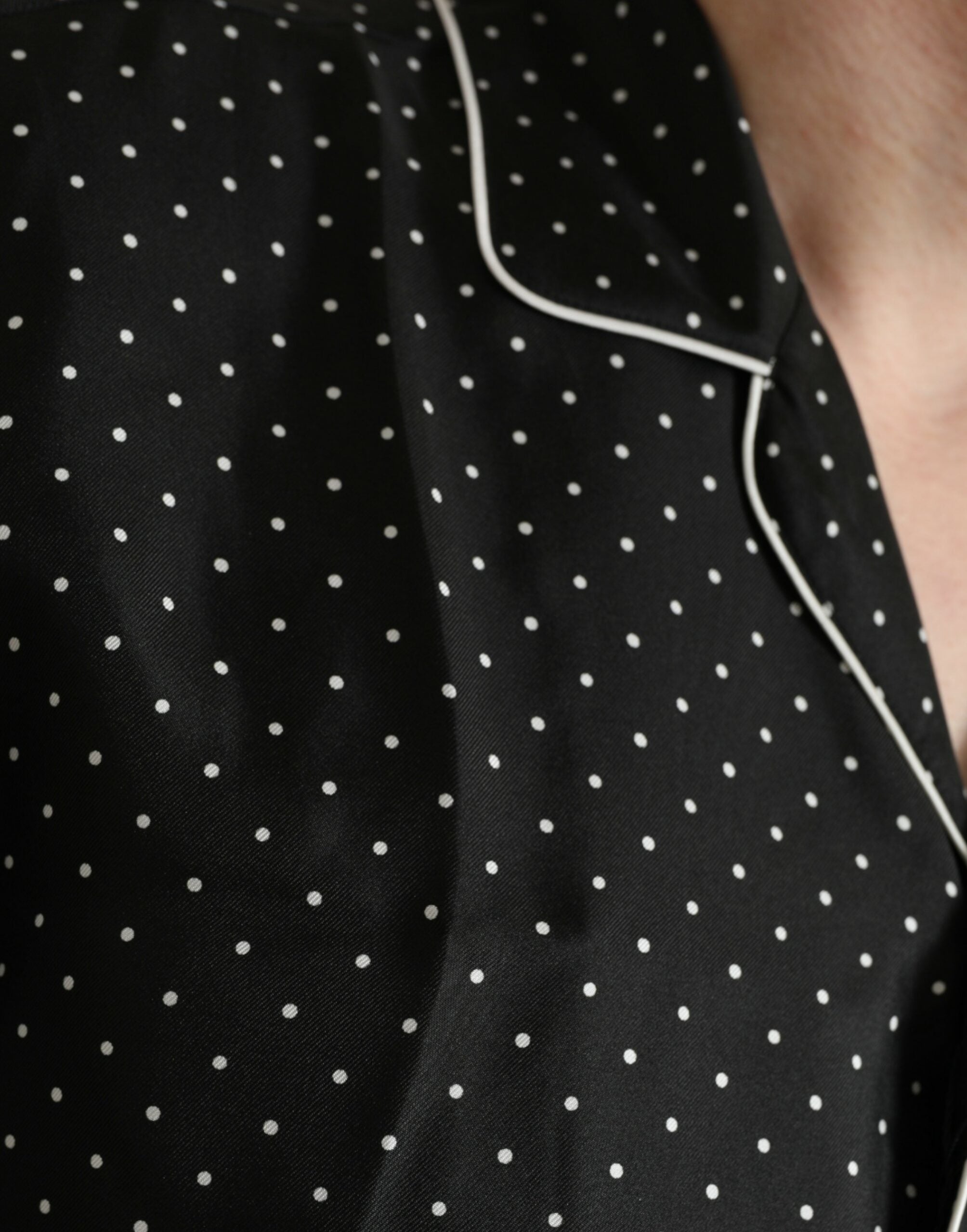 Dolce & Gabbana Black Polka Dot Silk Long Sleeve Men's Shirt
