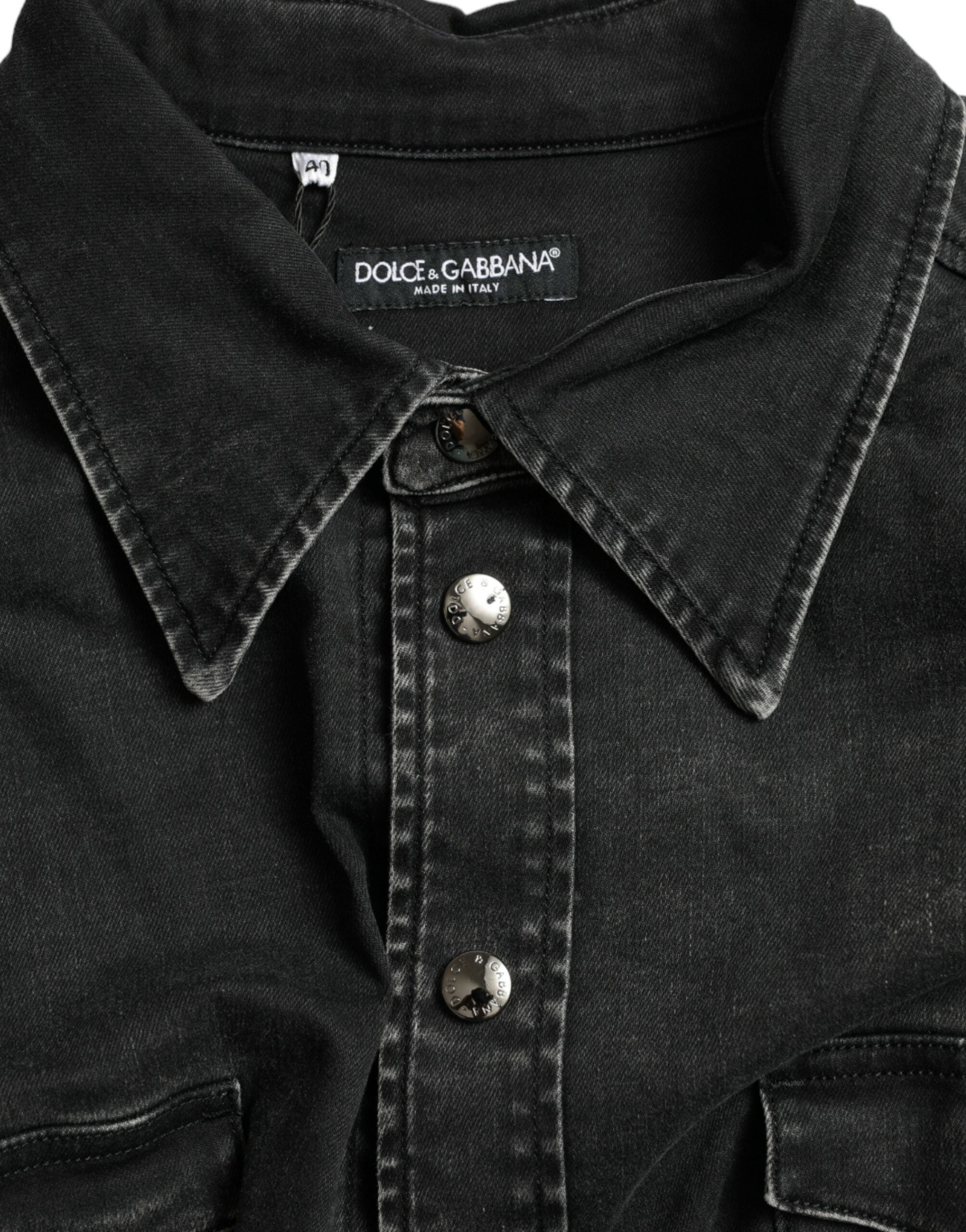 Dolce & Gabbana Black Cotton Long Sleeve Denim Casual Women's Shirt