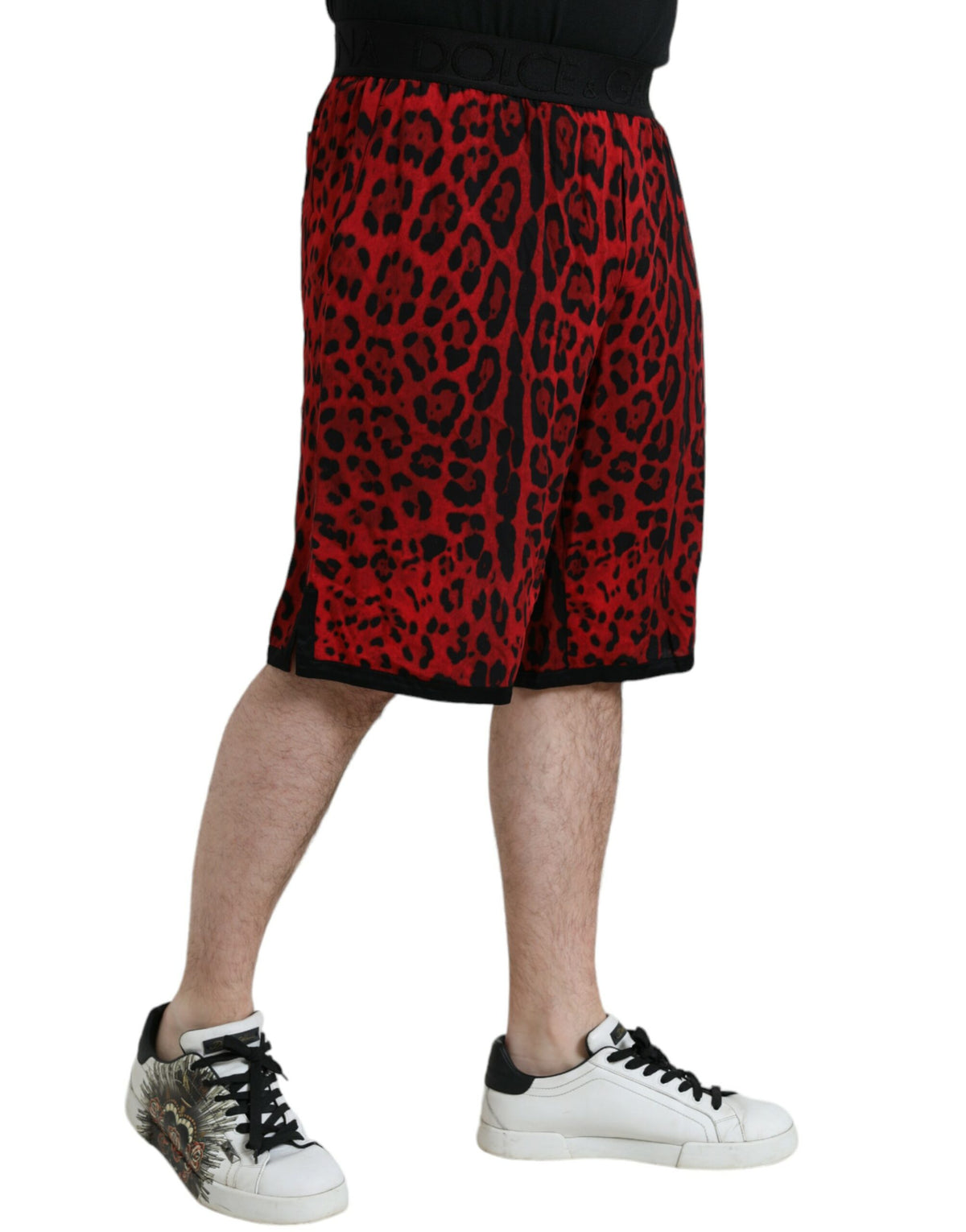 Dolce & Gabbana Red Leopard Print Viscose Bermuda Men's Shorts