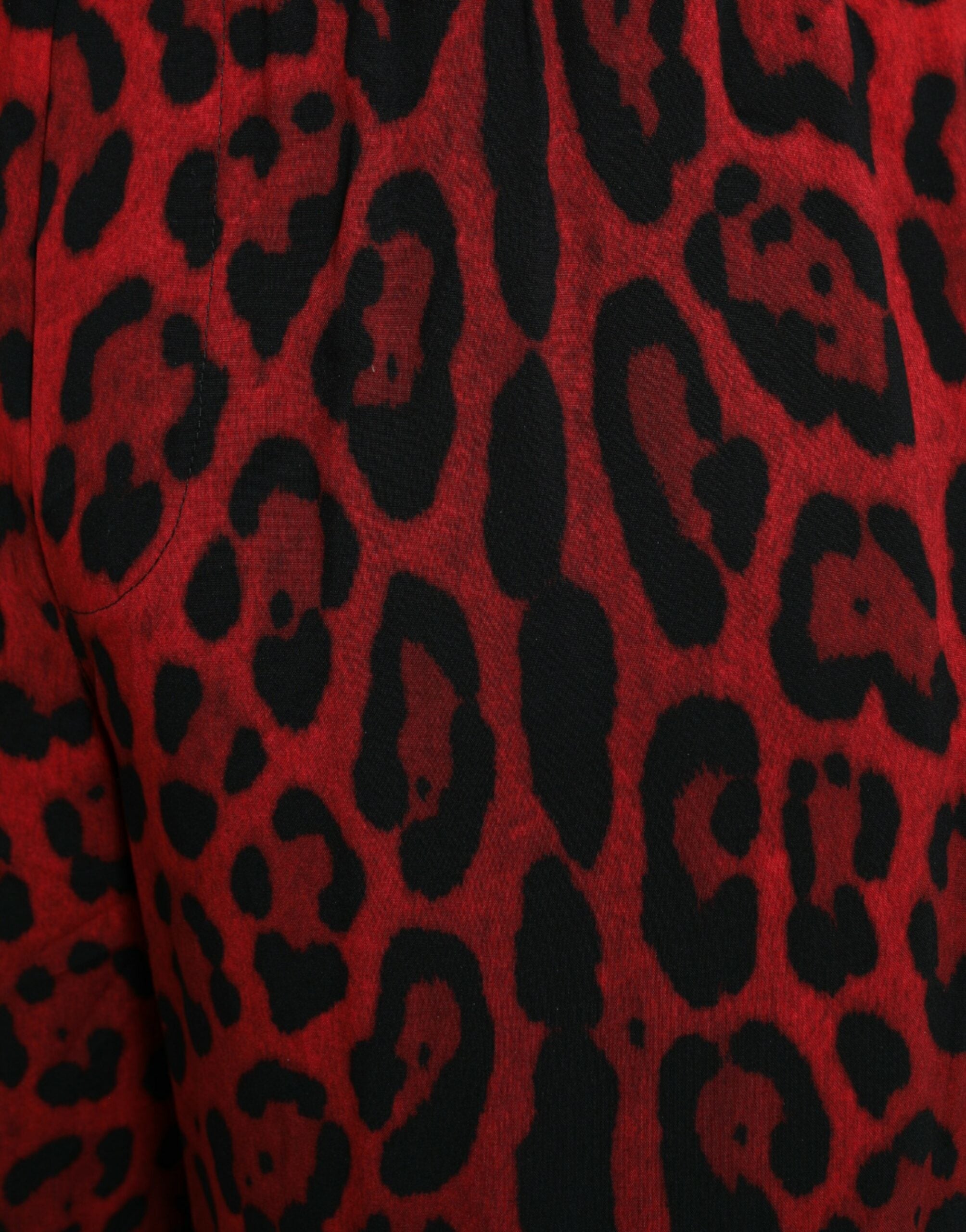 Dolce & Gabbana Red Leopard Print Viscose Bermuda Men's Shorts