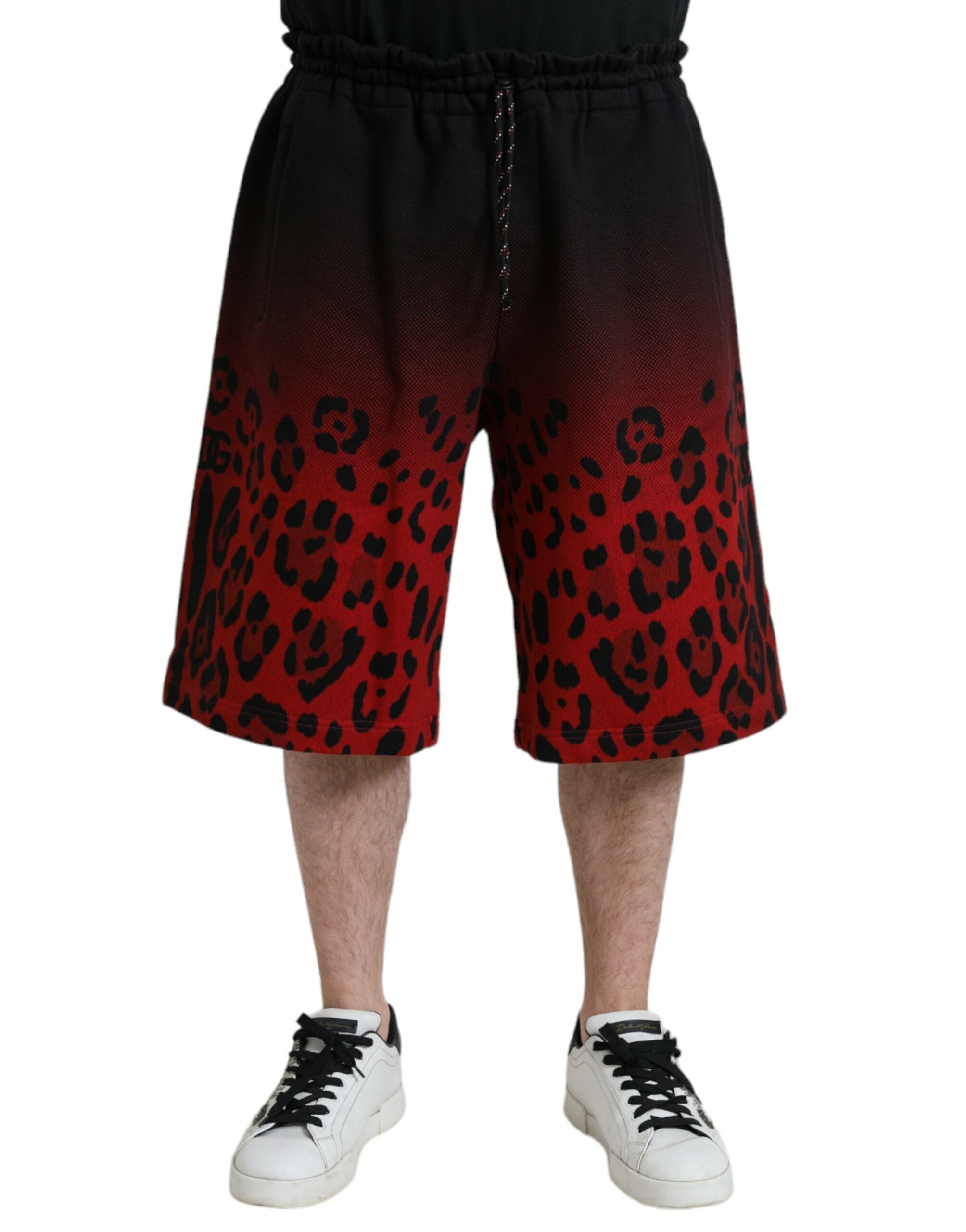 Dolce & Gabbana Red Leopard Print Cotton Bermuda Men's Shorts