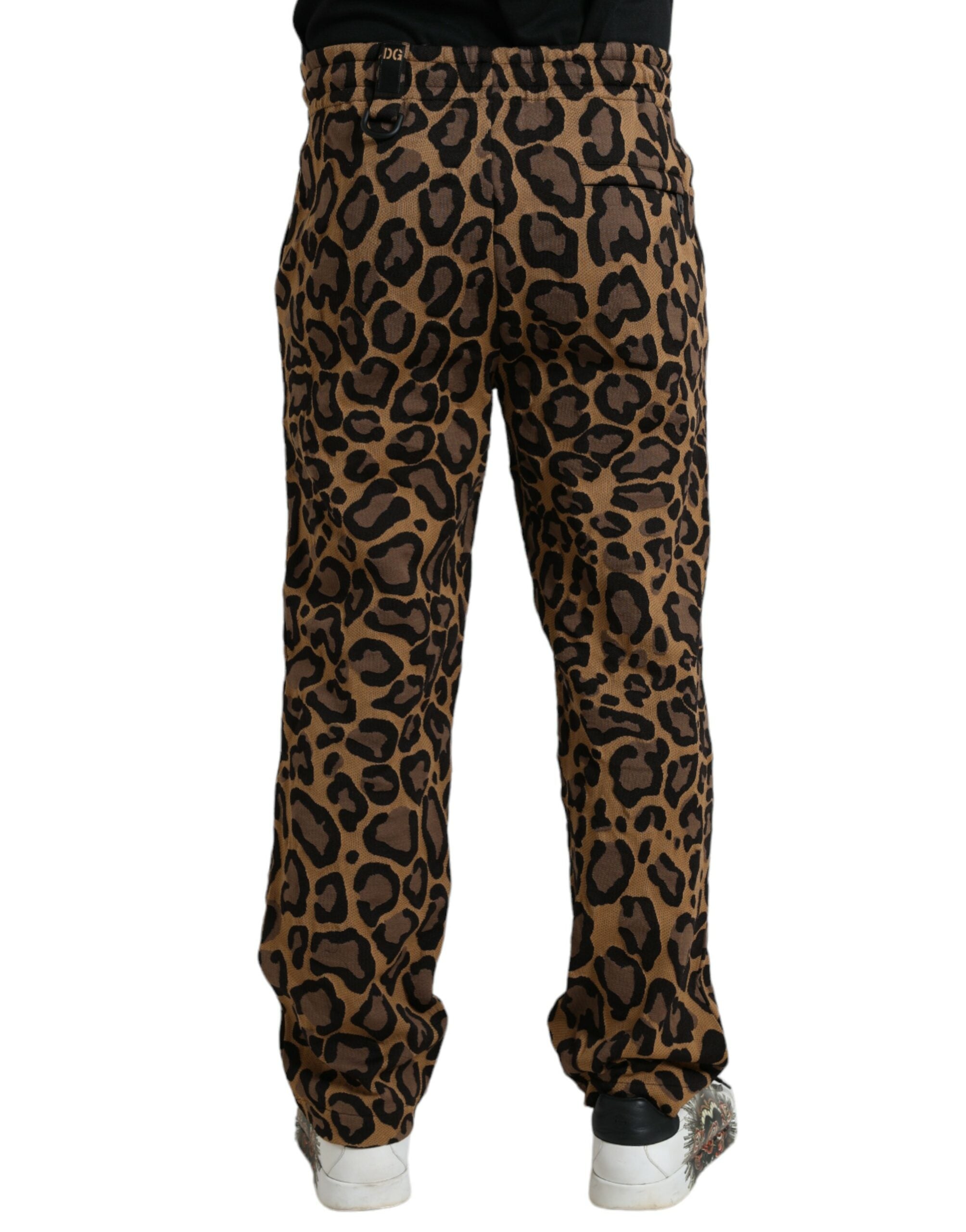 Dolce & Gabbana Brown Leopard Print Polyester Jogger Men's Pants