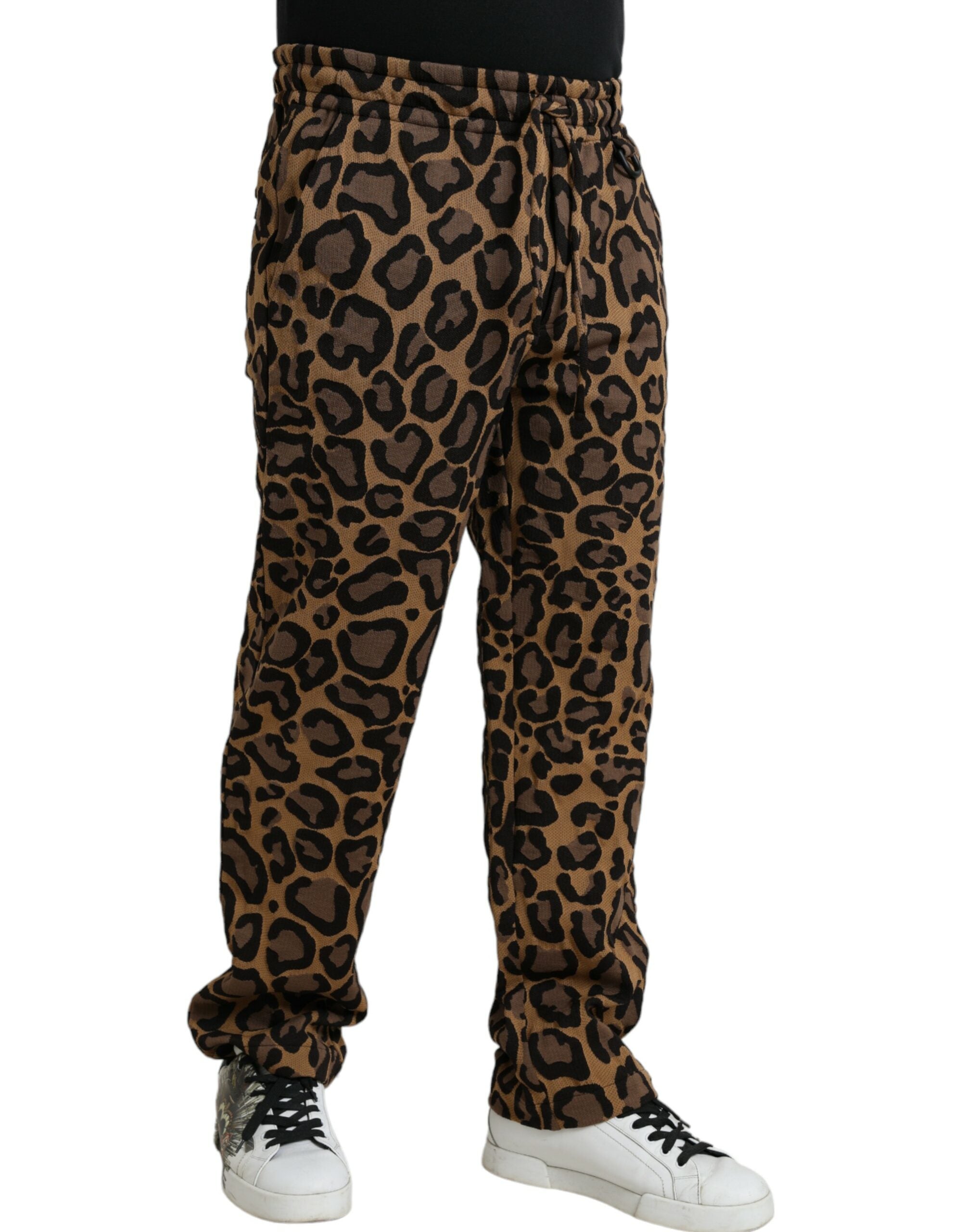 Dolce & Gabbana Brown Leopard Print Polyester Jogger Men's Pants