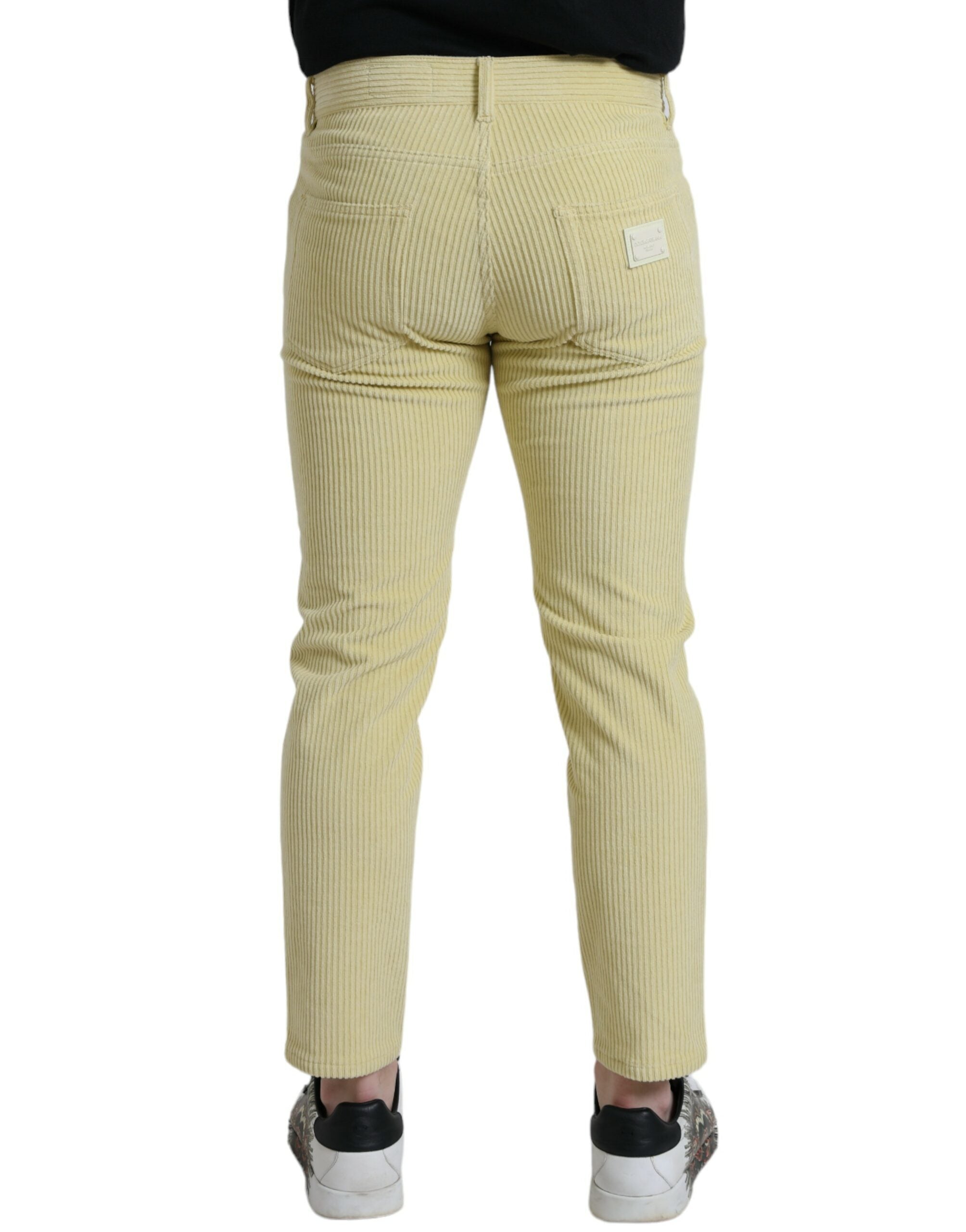 Dolce & Gabbana Yellow Corduroy Logo Plaque Skinny Denim Men's Jeans