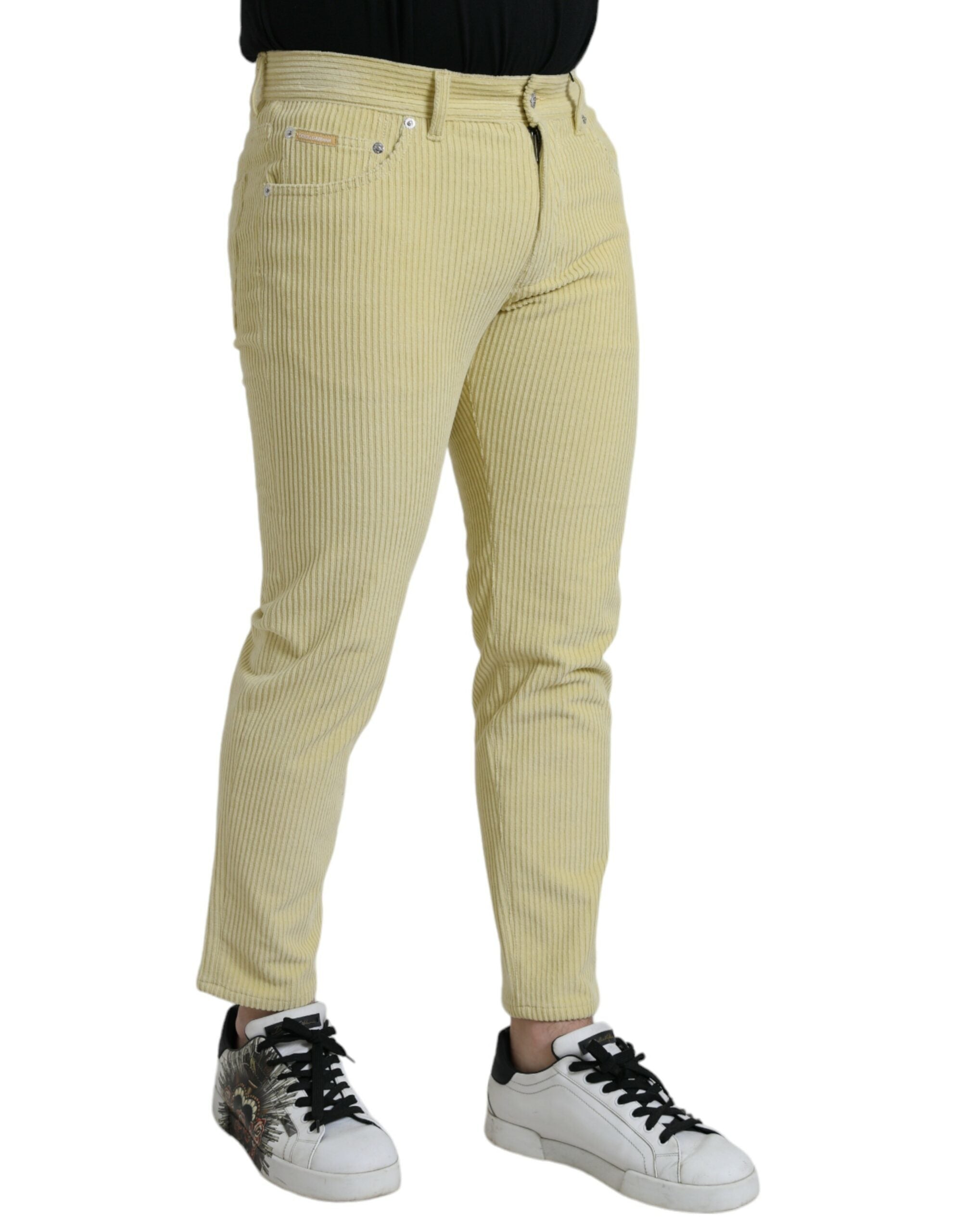 Dolce & Gabbana Yellow Corduroy Logo Plaque Skinny Denim Men's Jeans
