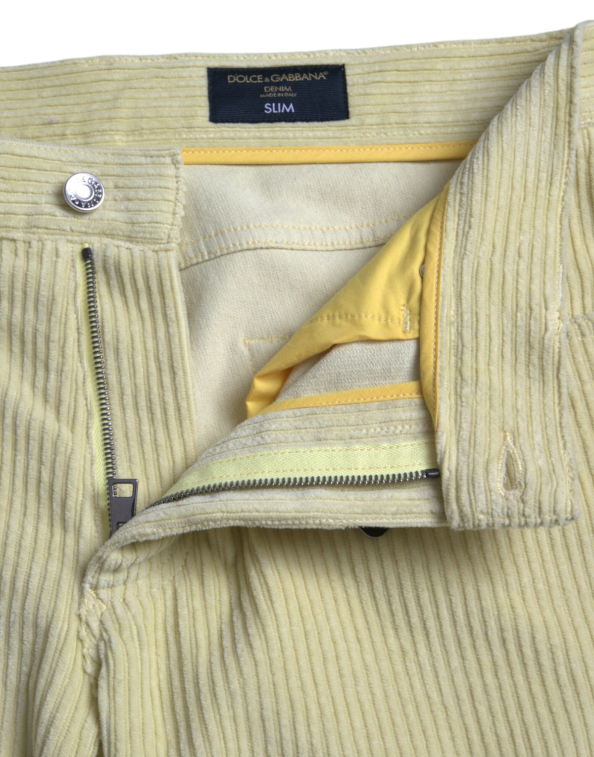 Dolce & Gabbana Yellow Corduroy Logo Plaque Skinny Denim Men's Jeans